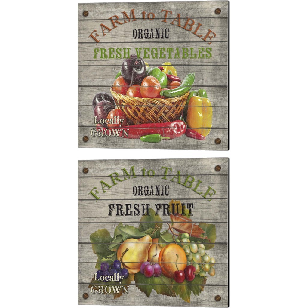 Farm to Table - Fresh Vegetables & Fruit by Jean Plout 14" x 14" Canvas Wall Art (Set of 2)