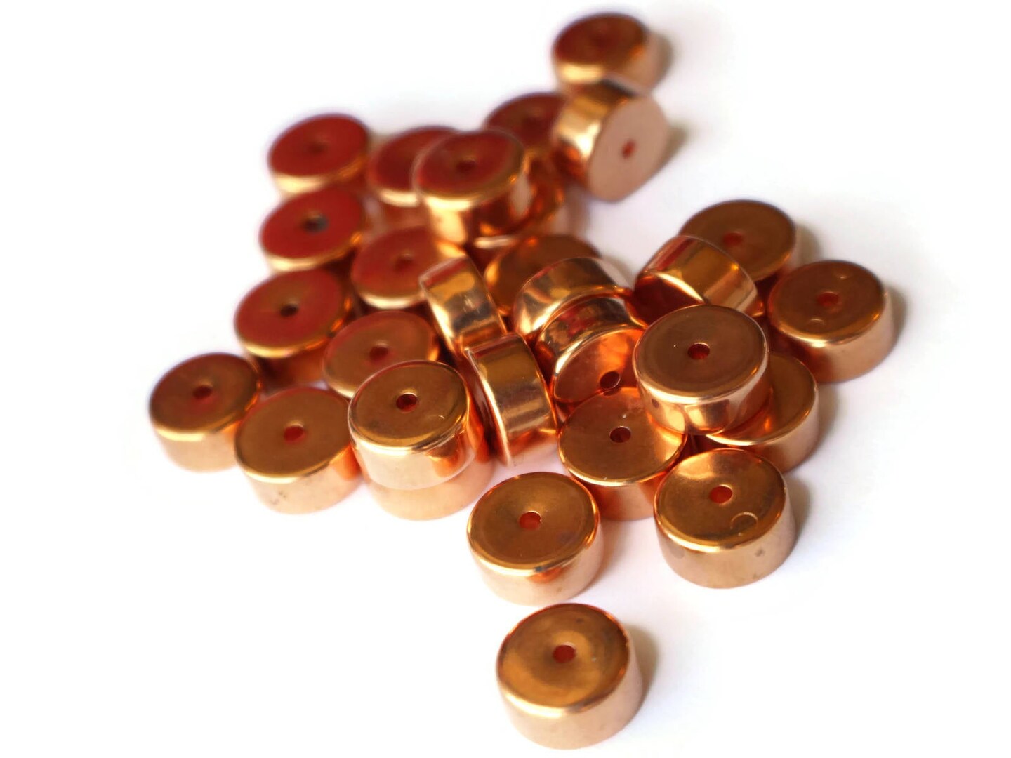 30 10mm Copper Plated Plastic Rondelle Beads Vintage Red Copper Disc Beads