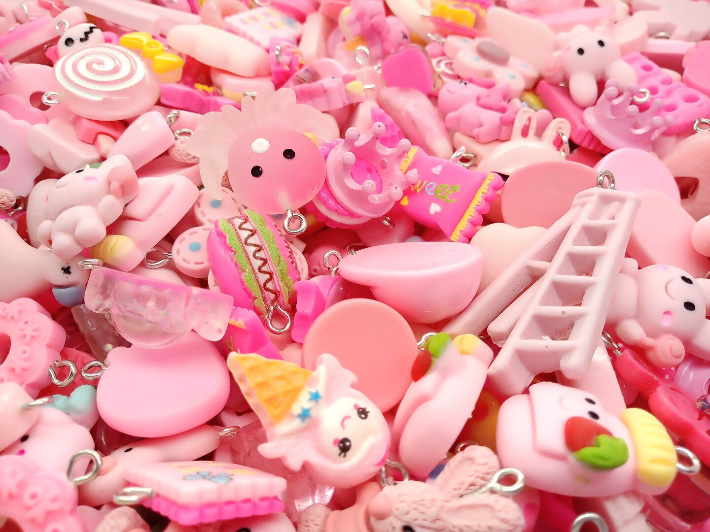 Pink Kawaii Charm Mix, 25pc Cute Resin Cabochon Charm Grab Bag, Adorabilities