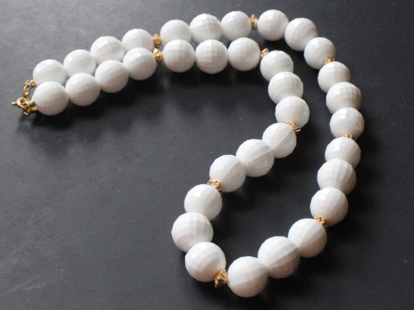 16 Inch Vintage Necklace White and Gold Beads Beaded Necklace New Old Stock Necklace