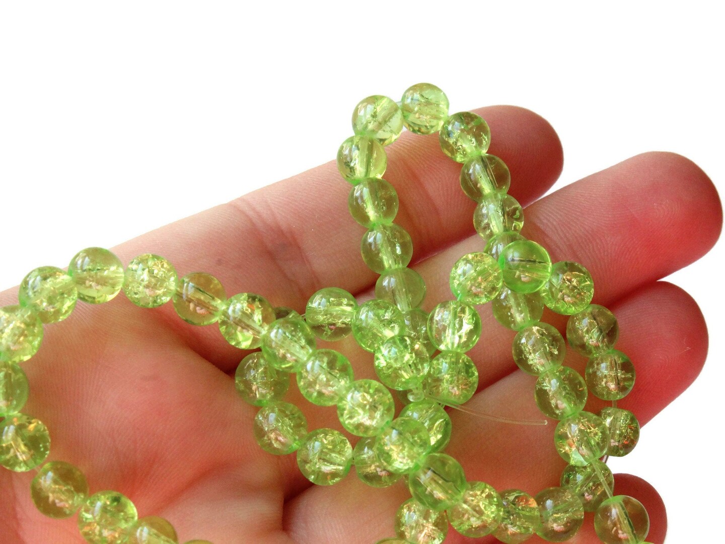 65 6mm Light Green Crackle Glass Round Beads