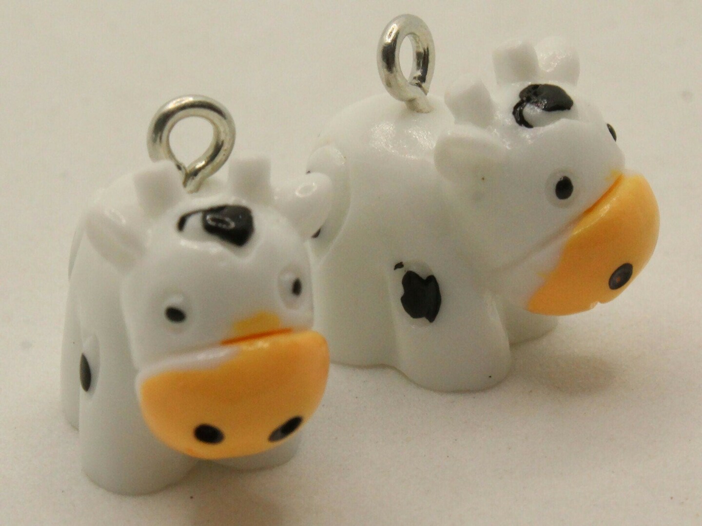 2 16mm Black and White Resin Cow Charms