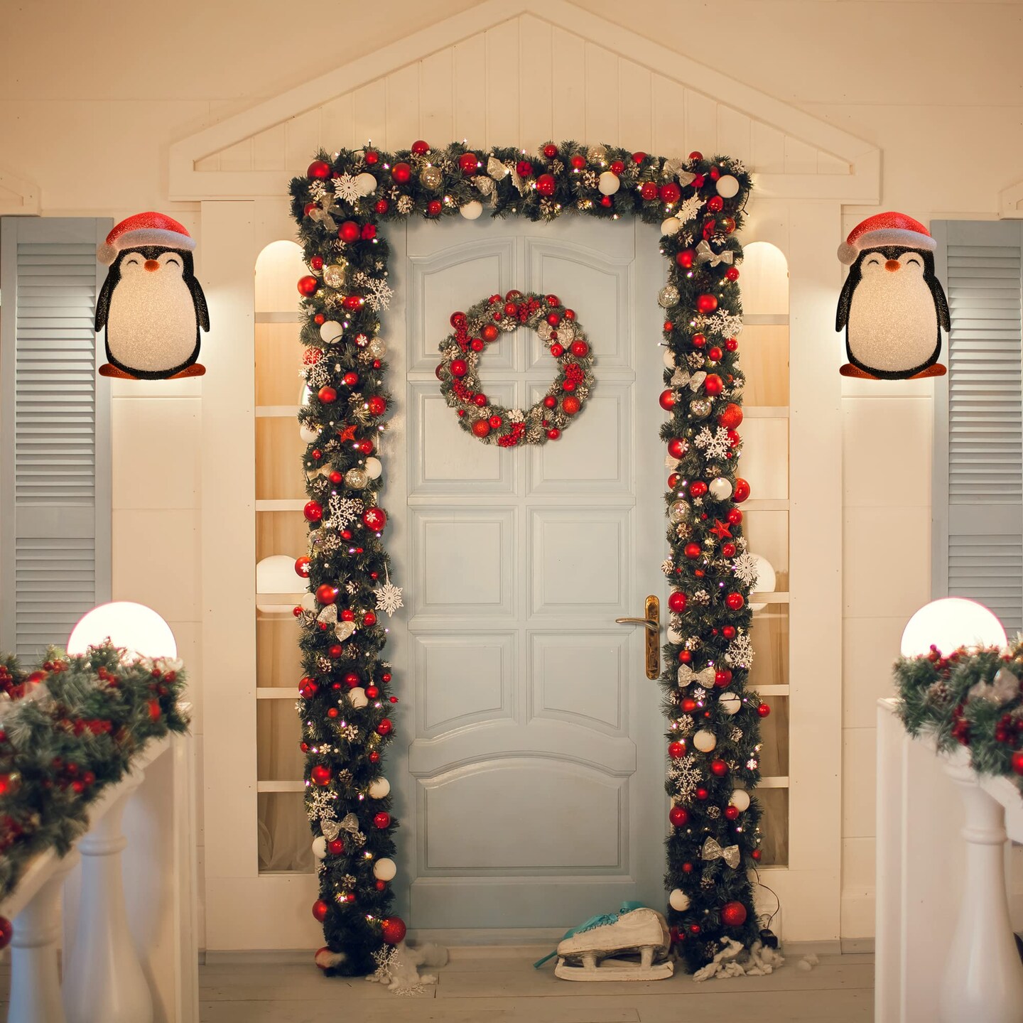 Ornativity Penguin Porch Light Cover - Penguins Head Outdoor Front Porch Lamp Holiday Decoration Covers - Set of 2