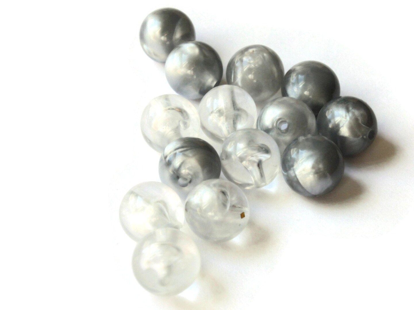 14 11mm Round Grey Vintage Moonglow Lucite Bead Loose Ball Beads
