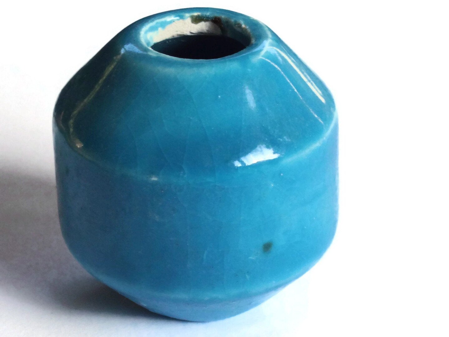 38mm Sky Blue Banded Round Bead Vintage Macrame Ceramic Porcelain Bead