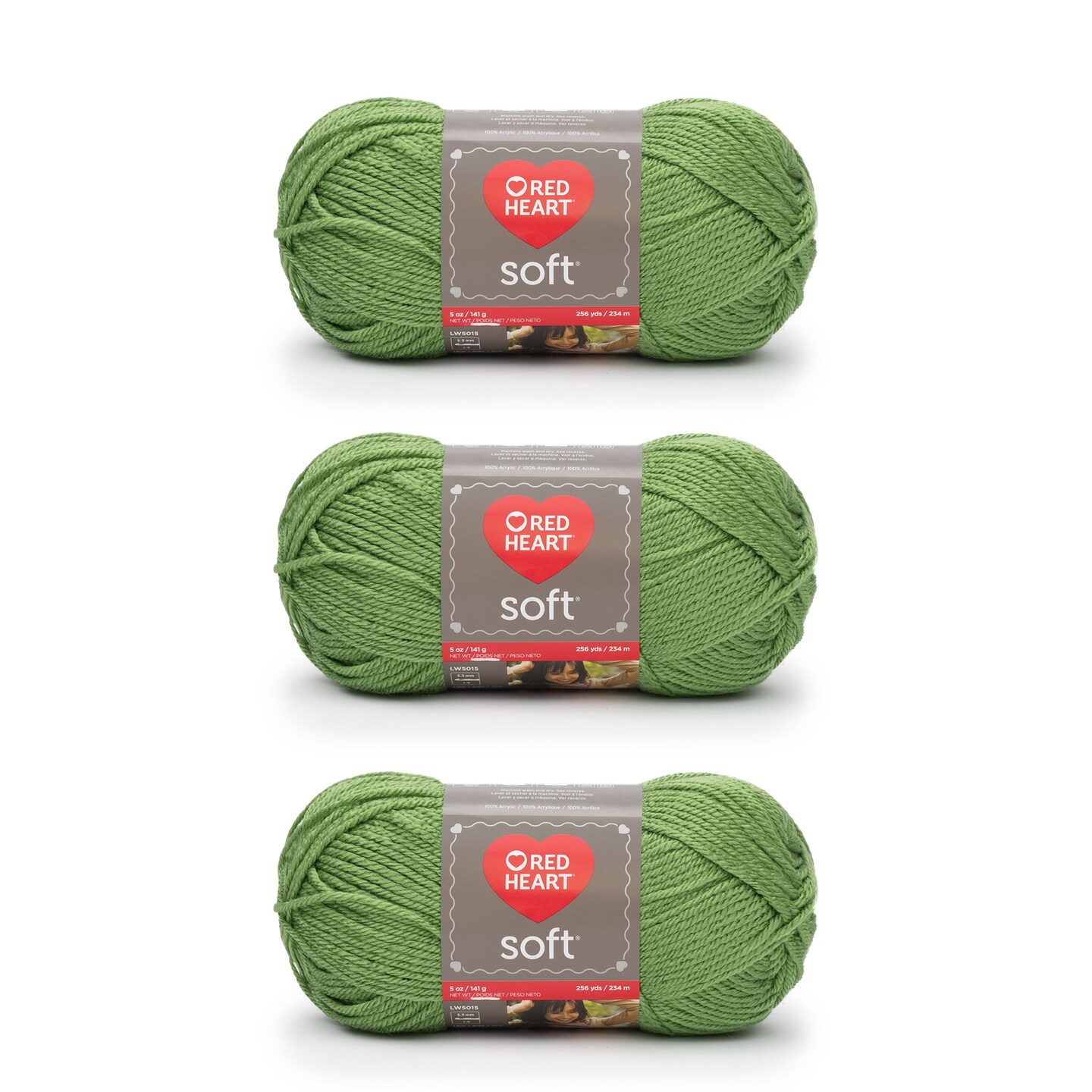 Red Heart Soft Guacamole Yarn - 3 Pack of 141g/5oz - Acrylic - 4 Medium (Worsted) - 256 Yards - Knitting/Crochet