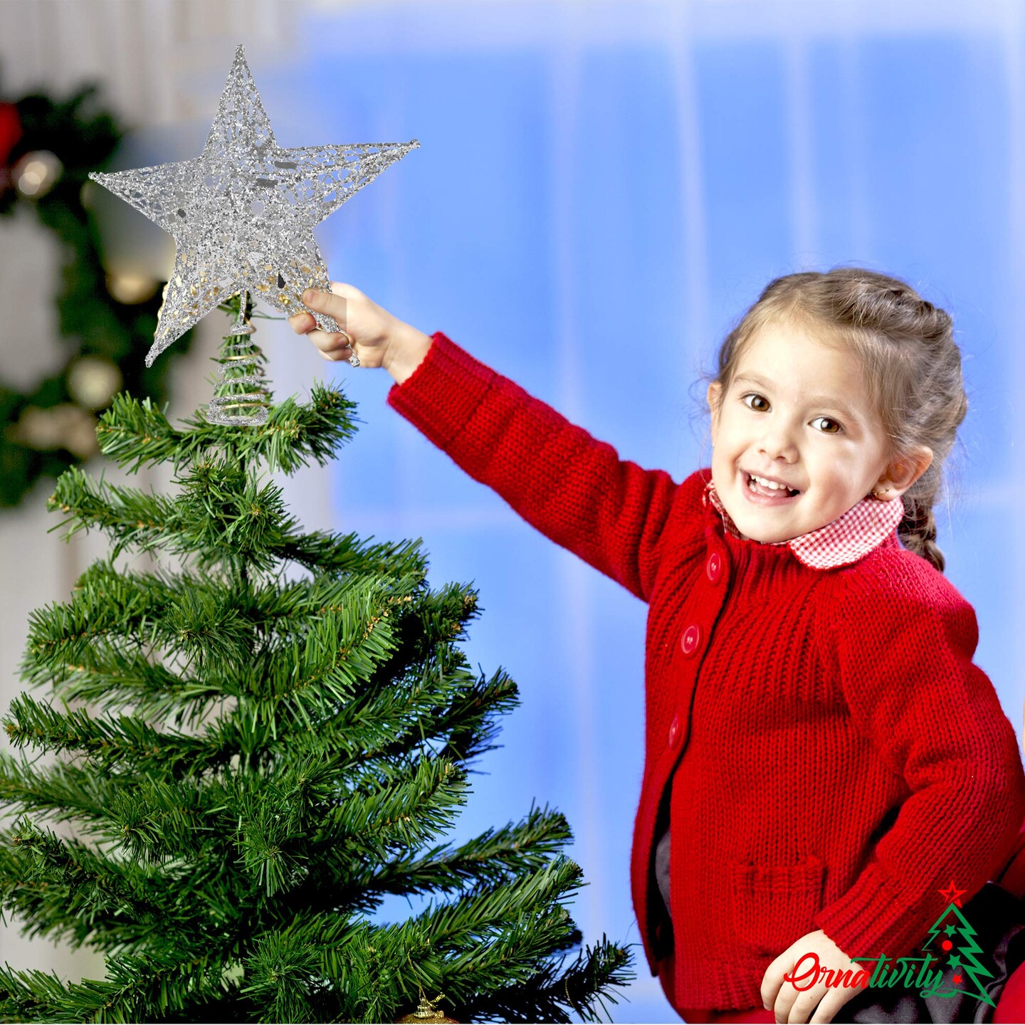 Ornativity Star Tree Topper - Christmas Glitter Star Ornament Treetop Decoration