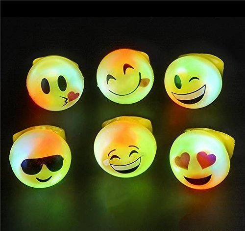 Pack of 24 Flashing Panda Jelly Emoji LED Light-UP Flashing Rings - 6 Styles, Multi-Color Lights