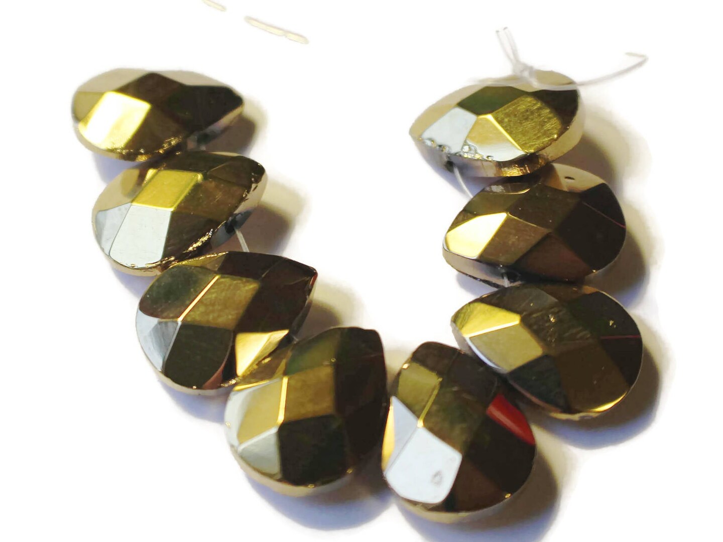 8 16mm Gold Glass Faceted Briolette Beads - Flat Faceted Teardrop Beads