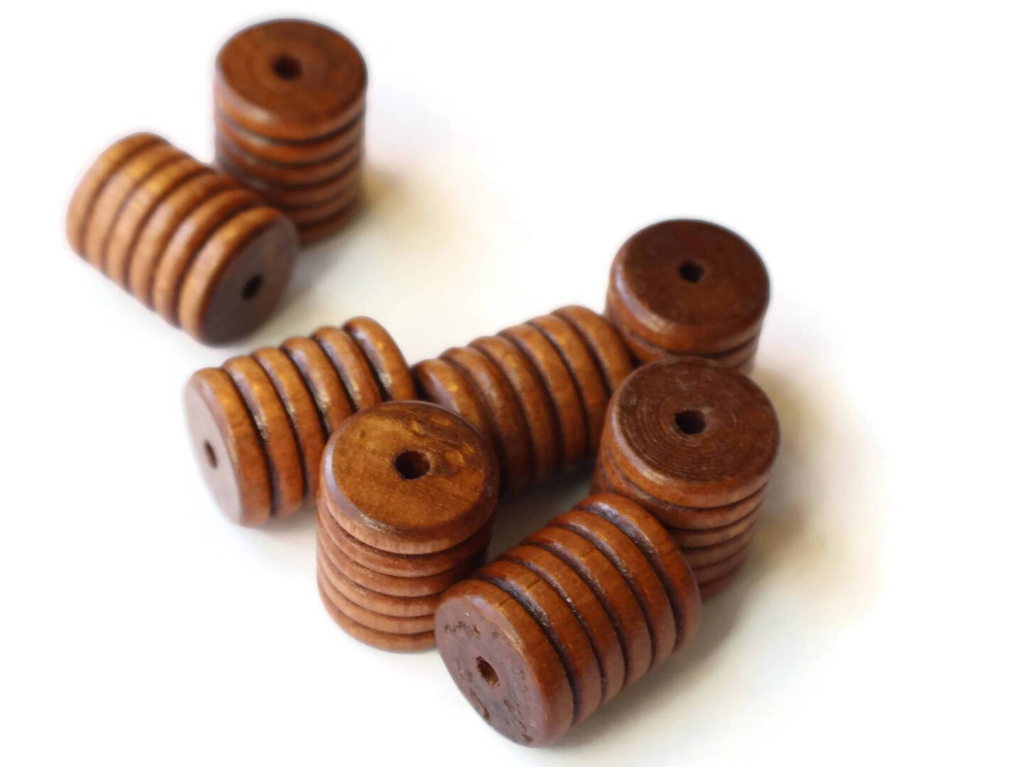 8 20mm Vintage Brown Striped Wood Tube Beads