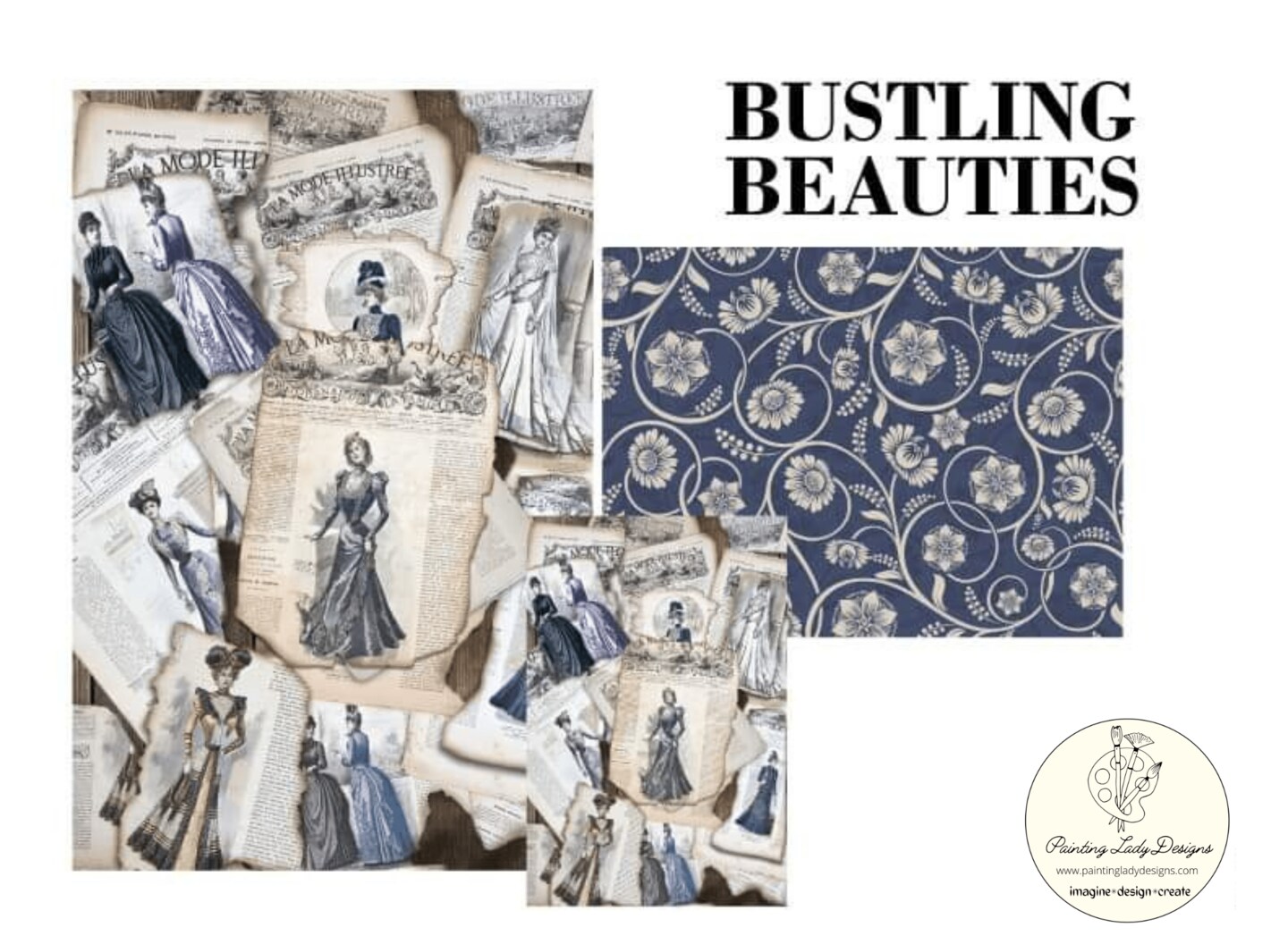 Blue Baroque Pattern Art Paper for  Decoupage &#x26; Mixed Media (medium)