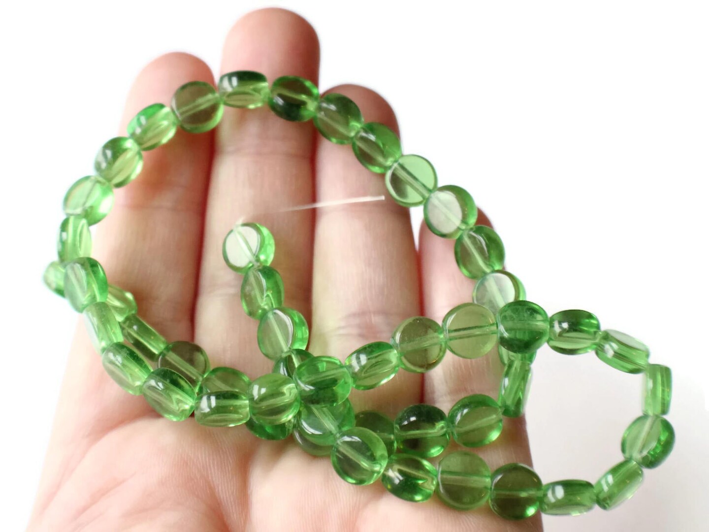 46 8mm to 9mm Green Crystal Coin Beads Full Strand Flat Round Beads
