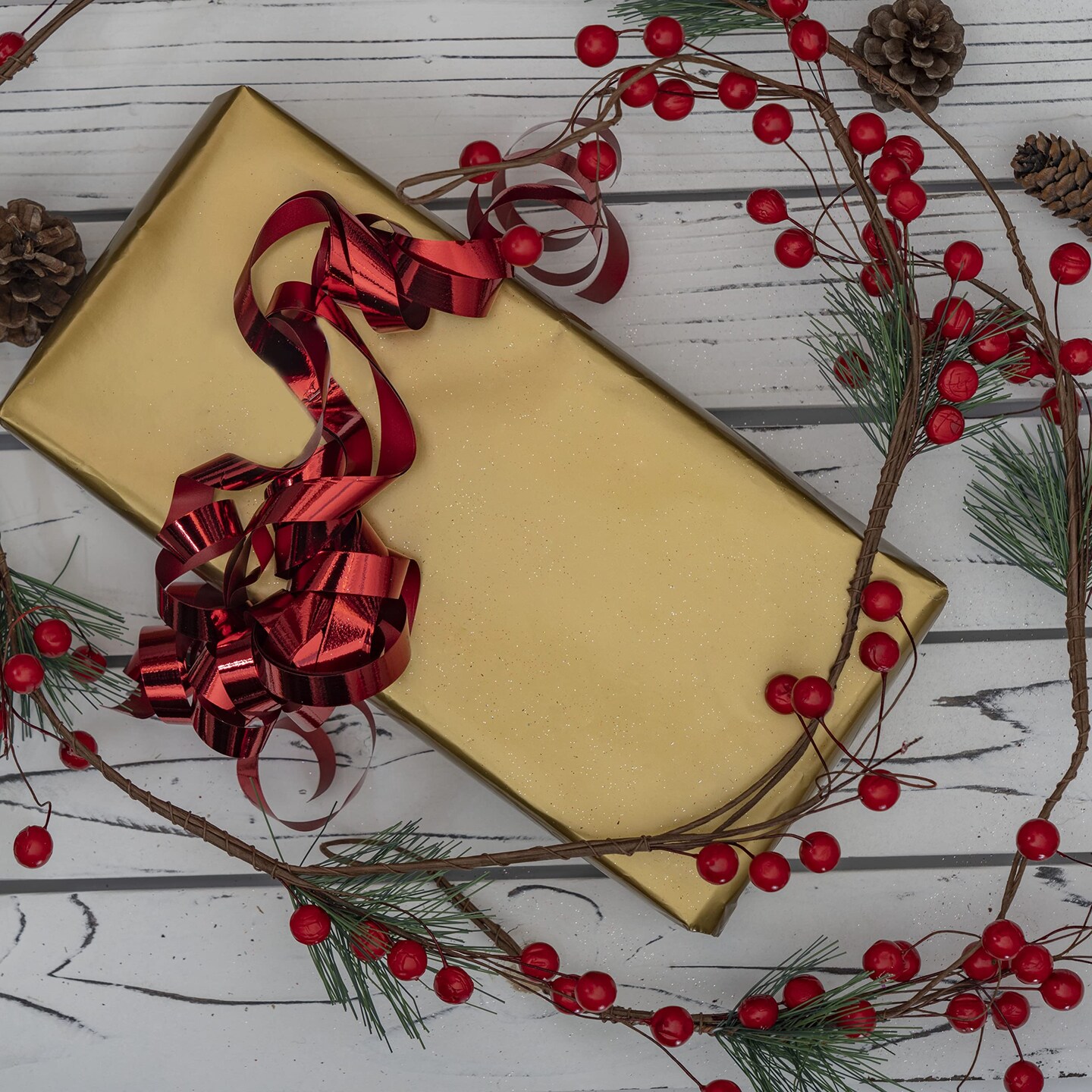 Ornativity Pine and Berries Garland - Pine Needles and Berry Rustic Holiday Christmas Tree Natural Garland Decorations – 6 Ft