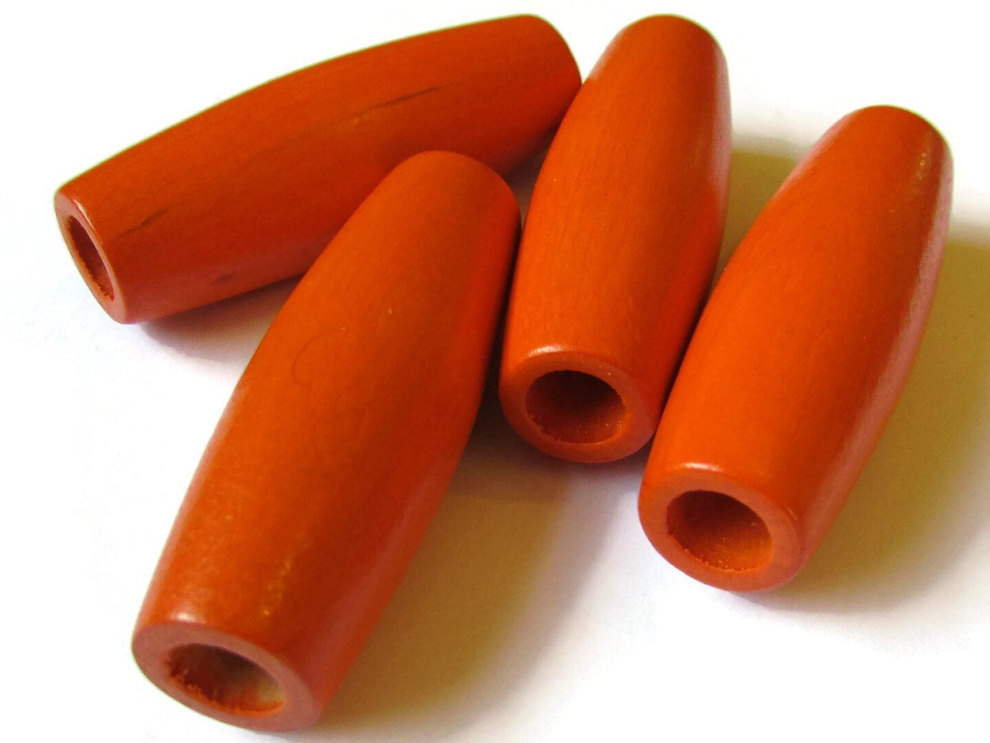 2 Inch Long Large Orange Wood Tube Beads Vintage Wooden Large Hole Macrame Beads