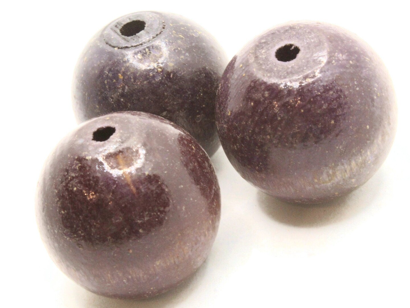 3 32mm Round Purple Wood Vintage Large Hole Beads