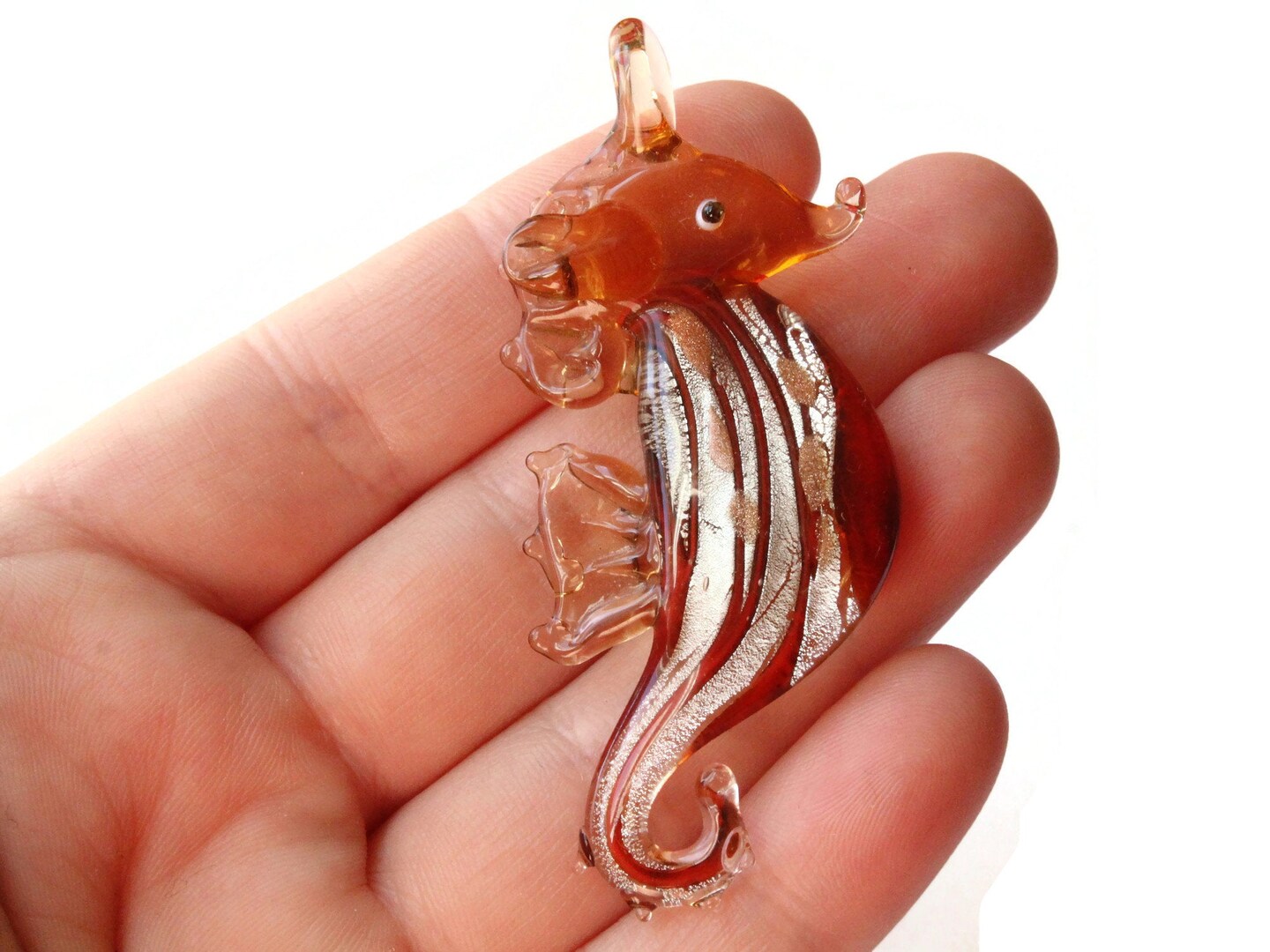 69mm Brown Seahorse Foil Glass Pendants