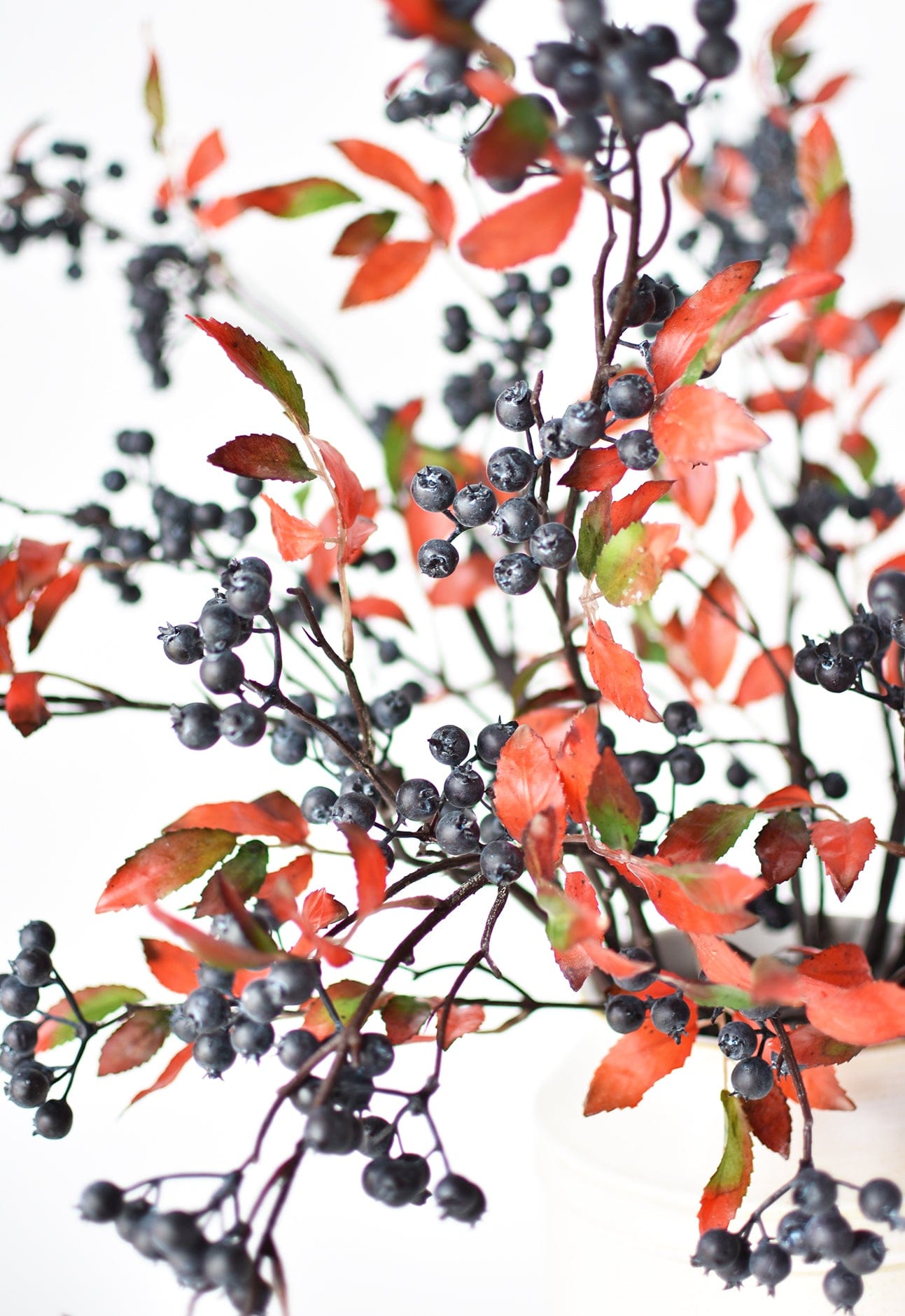 34&#x22; Faux Blue Berry w/ Red Foliage Stem