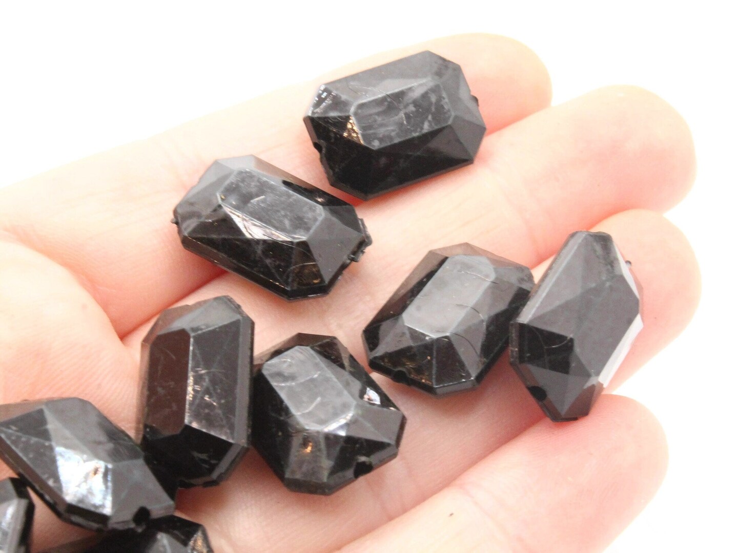12 18mm Black Acrylic Gems - Rectangle Jewel Beads