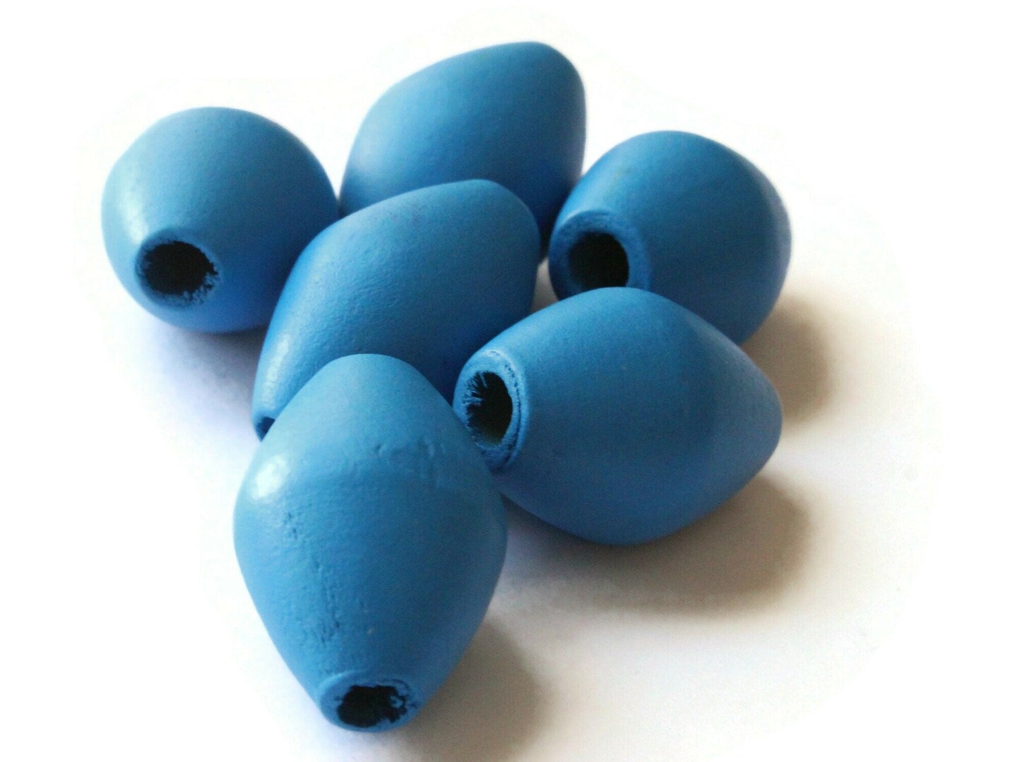 6 29mm Blue Wooden Bicone Beads