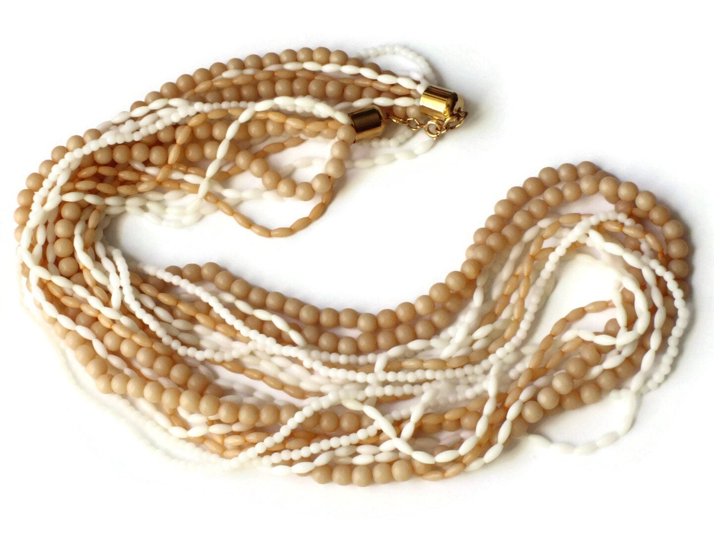 Tan and White Multi-strand Vintage Choker Necklace