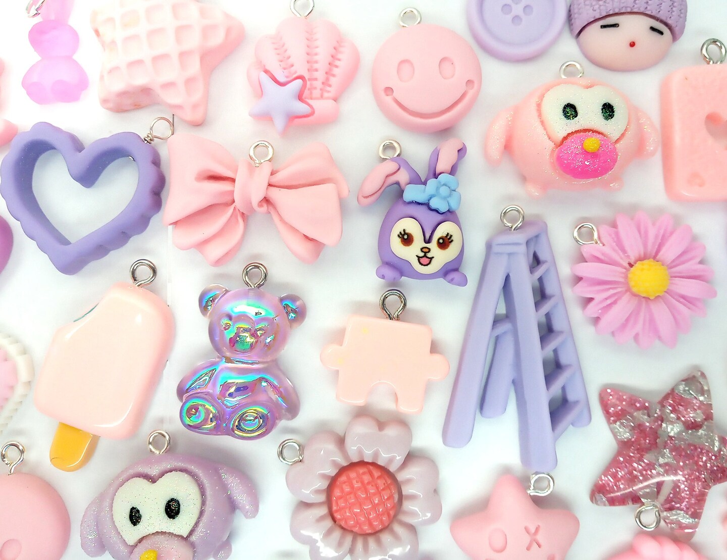 Pink & Purple Charm Mix, 25 pc Cute Resin Cabochon Grab Bag, Kawaii Charms, Adorabilities