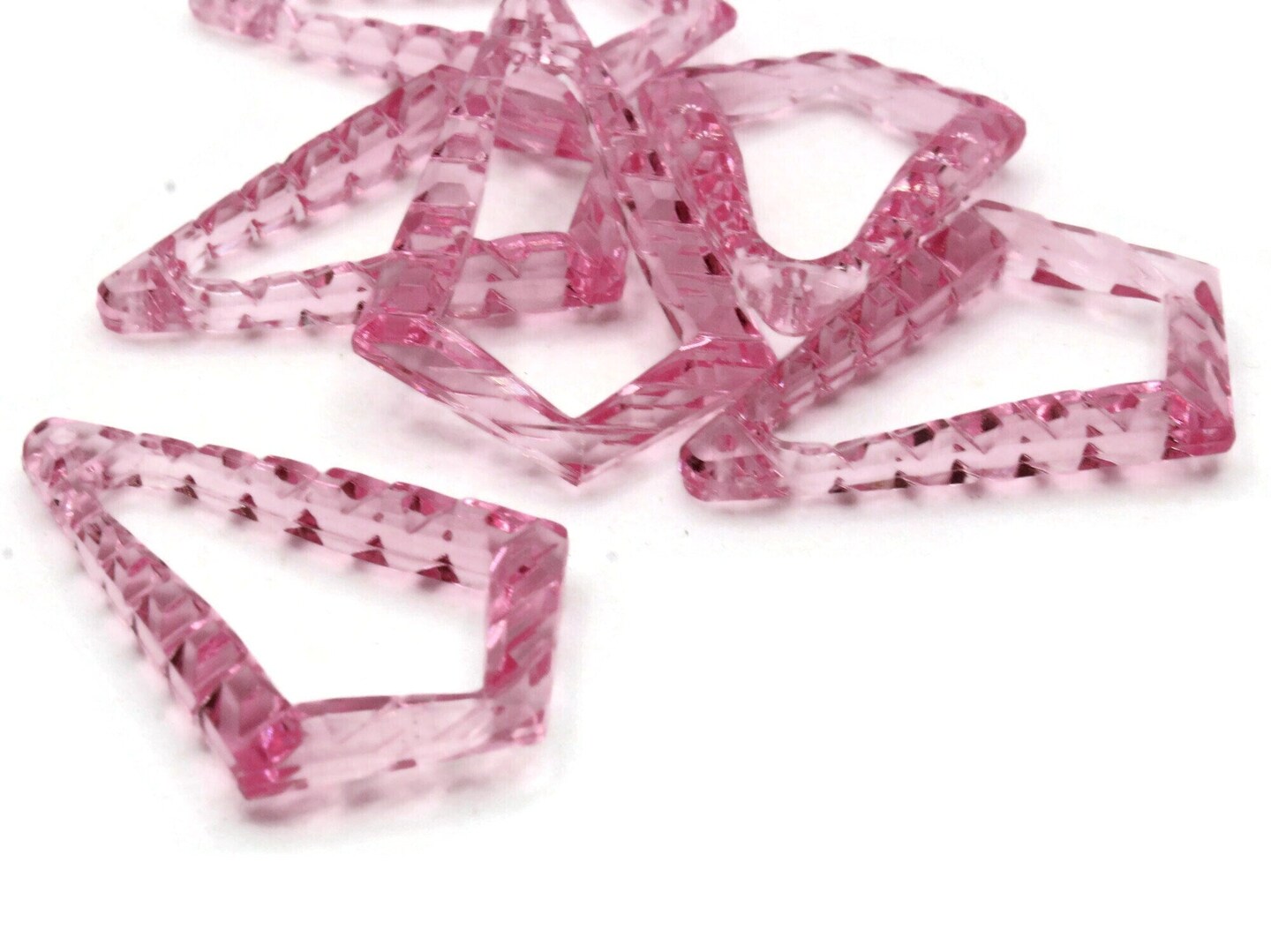 6 43mm Clear Pink Vintage Plastic Open Bumpy Triangle Beads