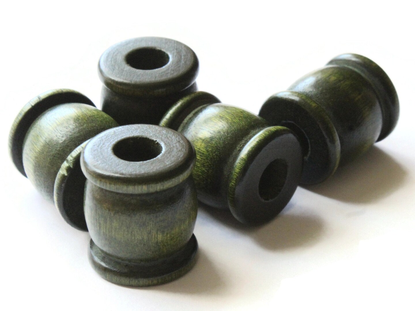 5 22mm Green Wooden Drum Beads Vintage Wood Large Hole Beads