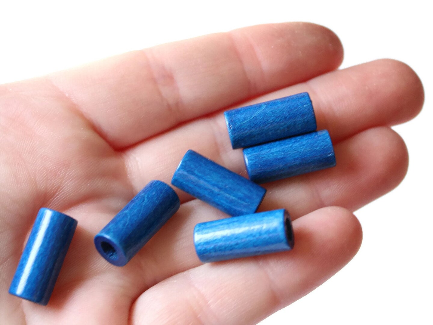 24 18mm Blue Tube Beads Vintage Wood Beads Wooden Beads