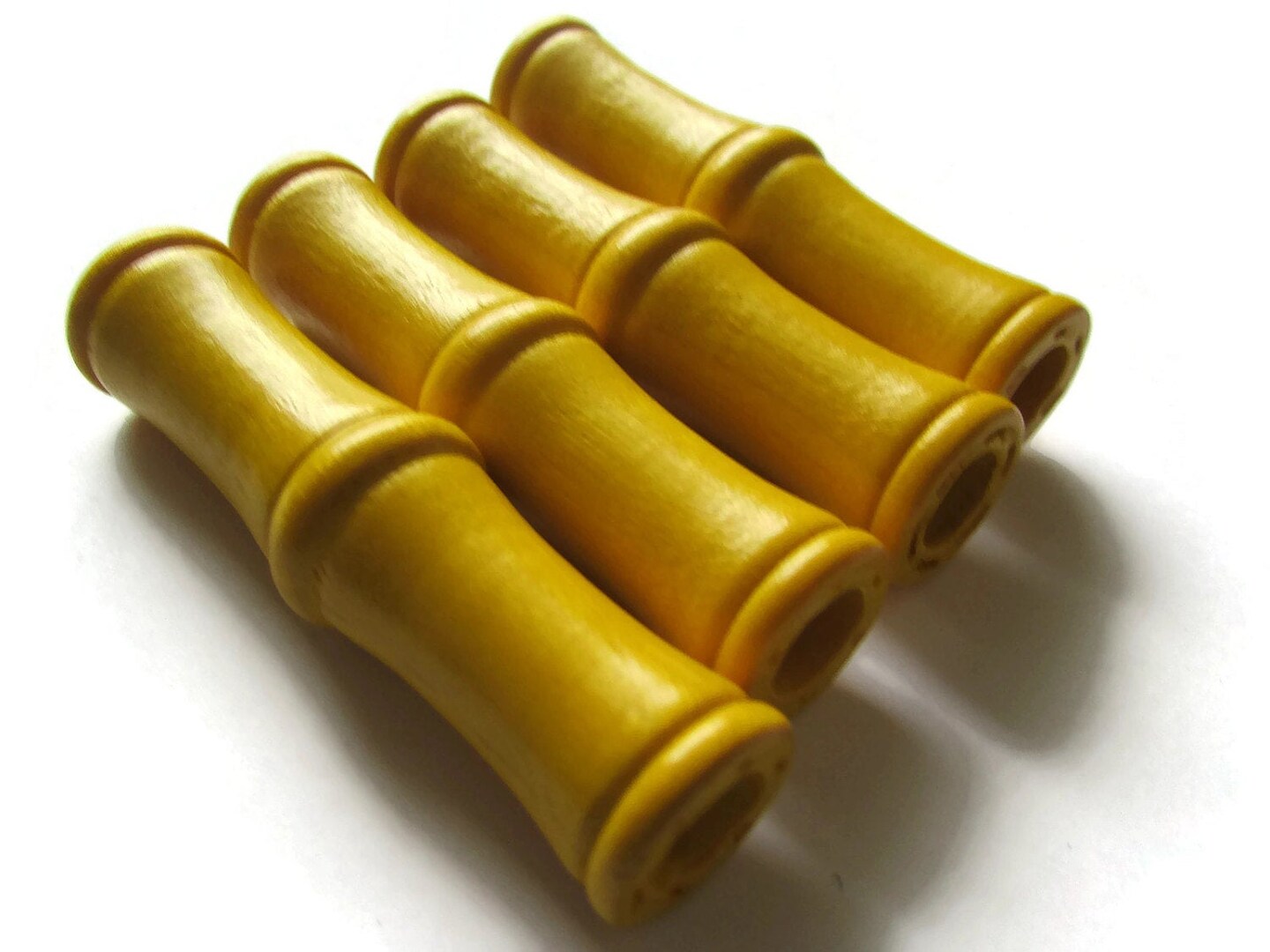 4 60mm Vintage Yellow Wood Tube Beads - Large Hole Macrame Beads