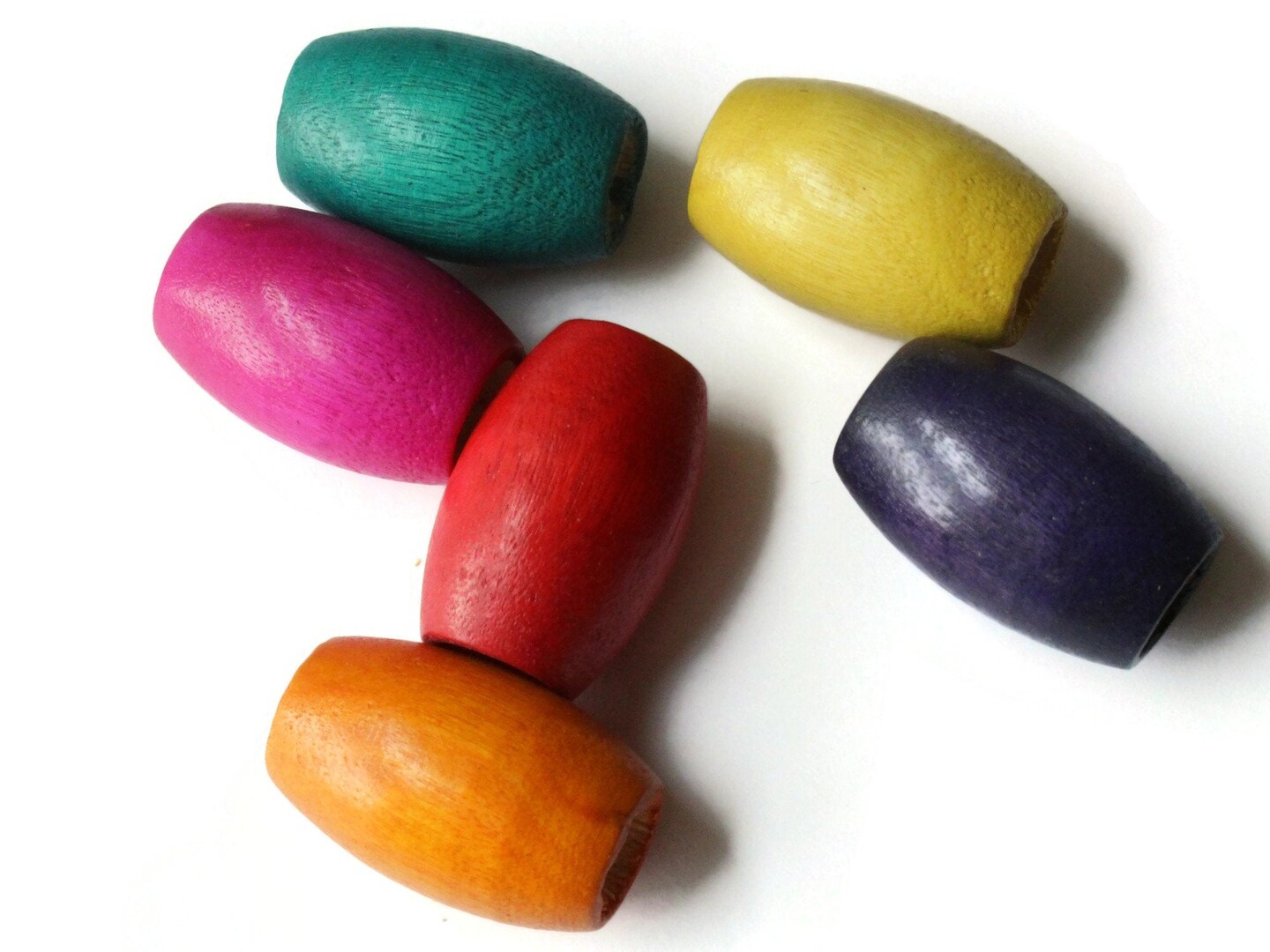 6 30mm Mixed Color Wood Barrel Beads Wooden Tube Beads Large Hole Macrame Beads