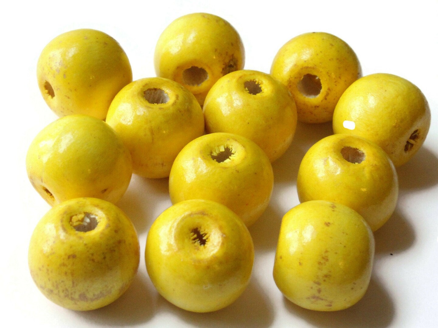 12 19mm x 17mm Round Yellow Wood Beads Wooden Ball Beads Macrame Beads Large Hole Beads