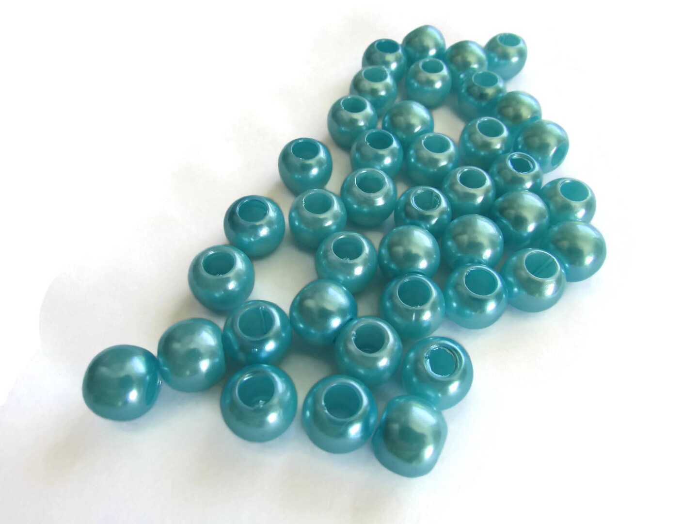 40 12mm Large Hole Pearls Sky Blue Plastic Pearl Beads Round Pearl Beads