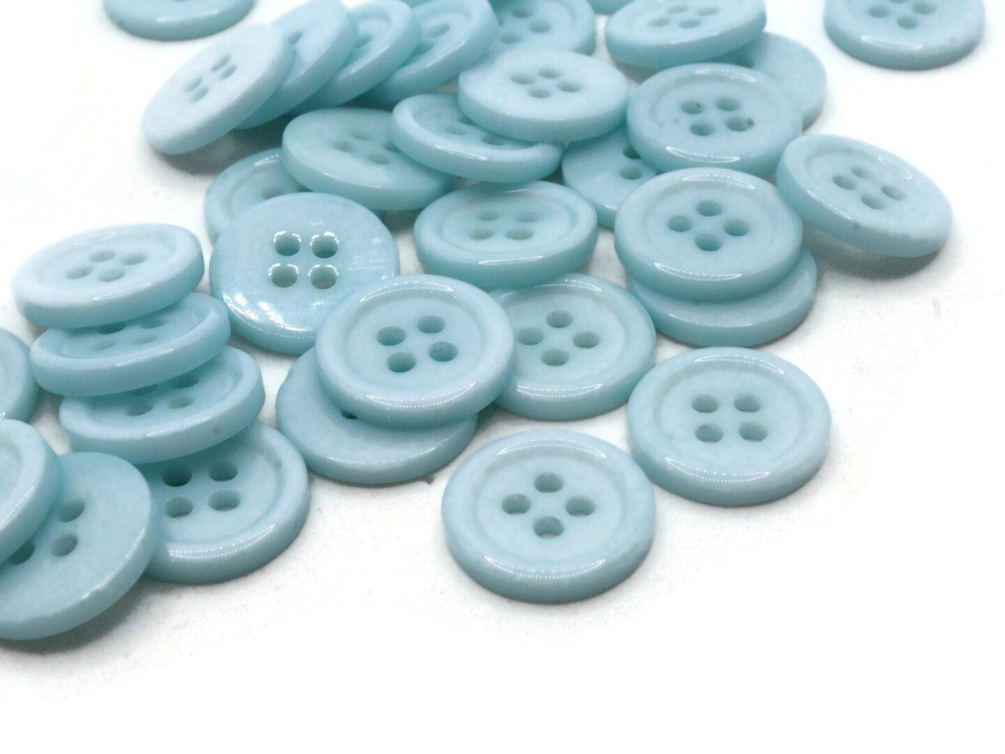 36 15mm Sky Blue Flat Round Plastic Four Hole Buttons