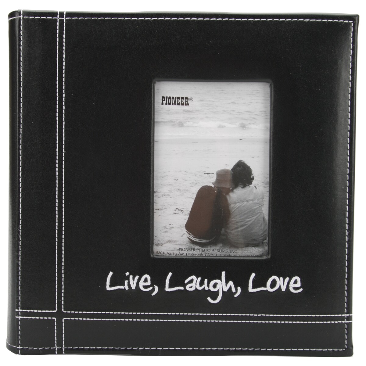 Pioneer Embroidered Stitched Leatherette Photo Album 9&#x22;X9&#x22;-Live, Laugh &#x26; Love - Black