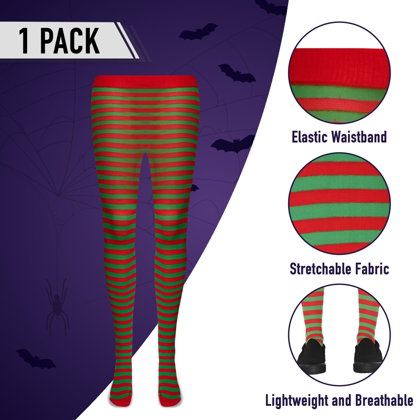 White and Red Tights - Striped Nylon Stretch Pantyhose Stocking