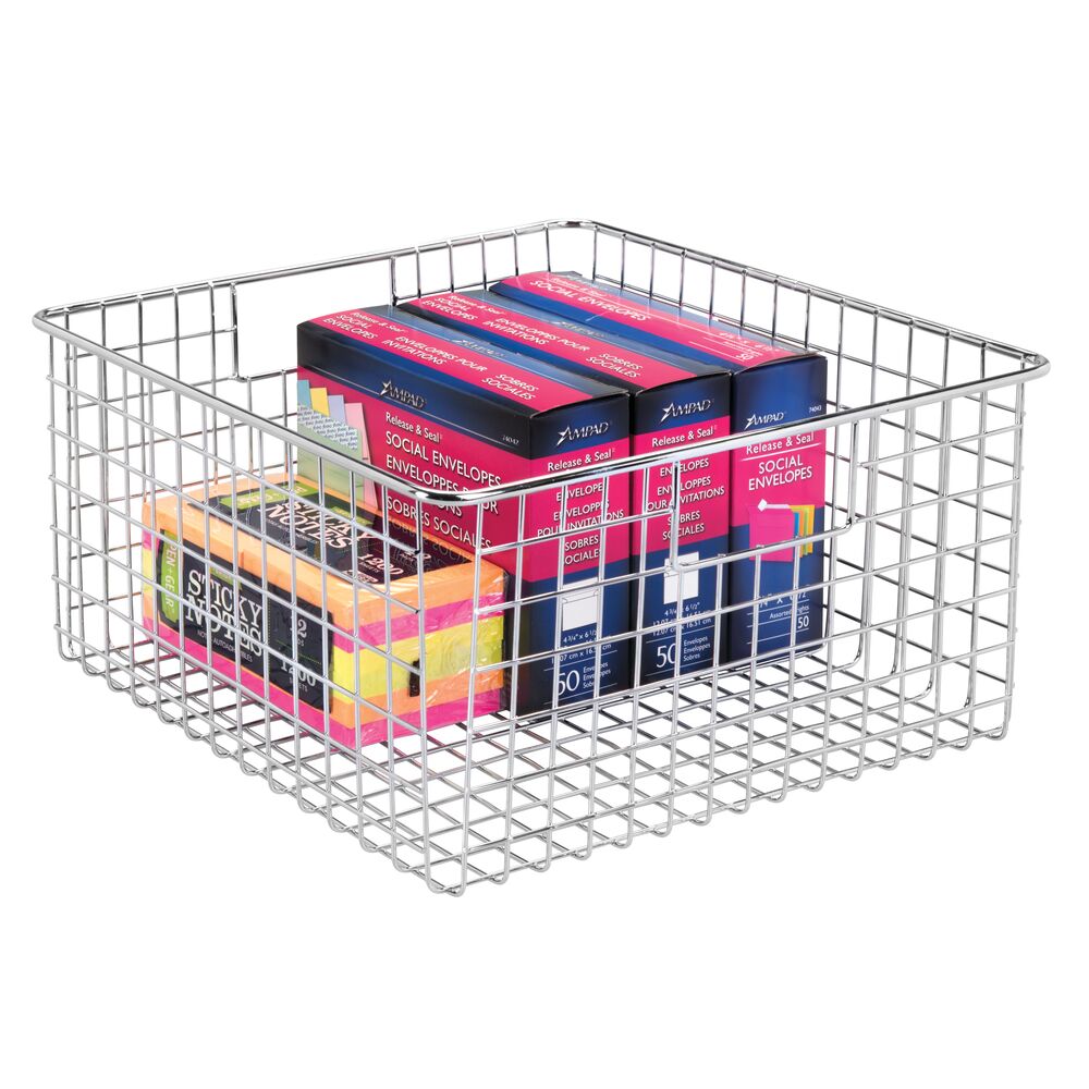 mDesign Metal Wire Storage Basket Bin with Handles for Office, 2 Pack