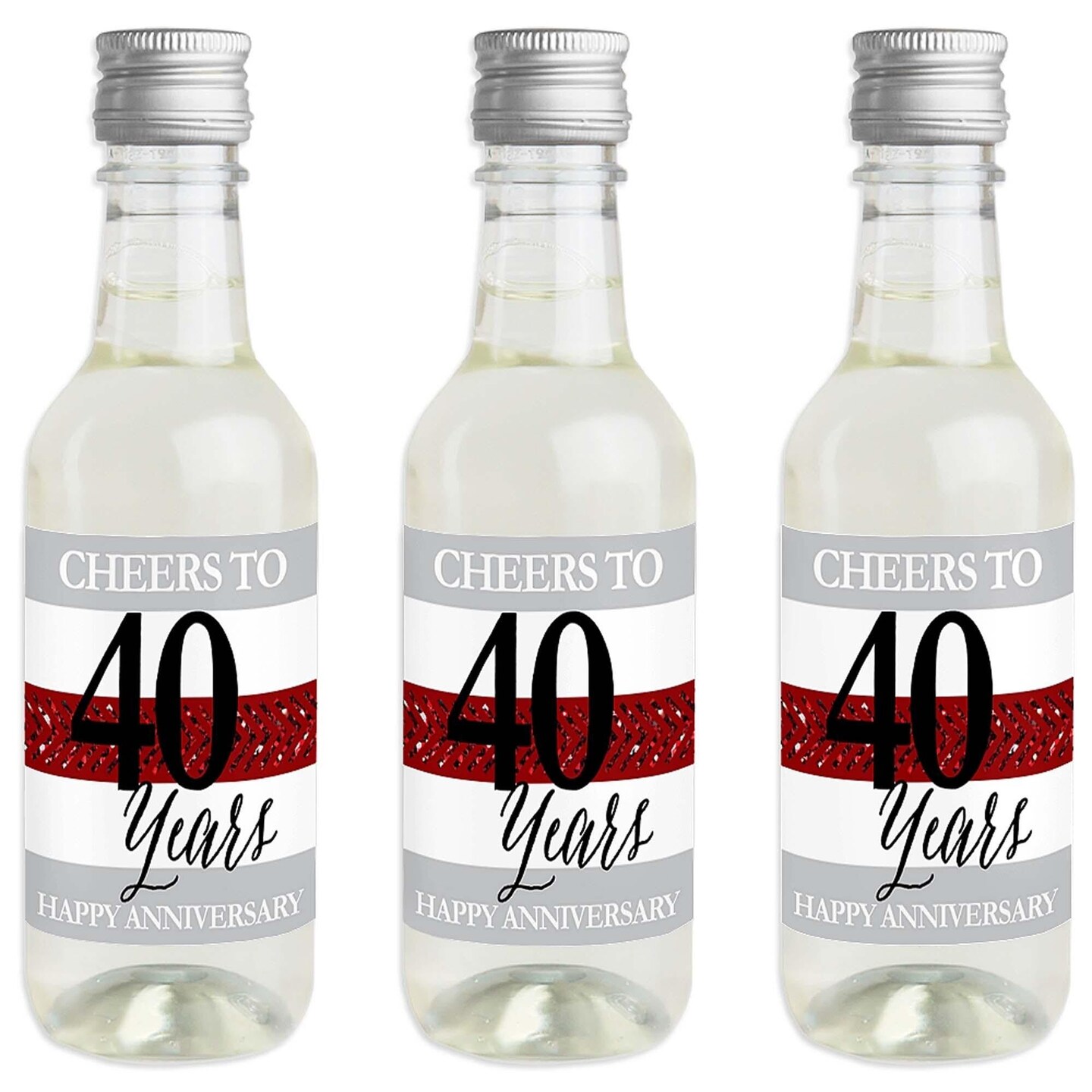 Big Dot of Happiness We Still Do - 40th Wedding Anniversary - Mini Wine and Champagne Bottle Label Stickers - Anniversary Party Favor Gift - Set of 16