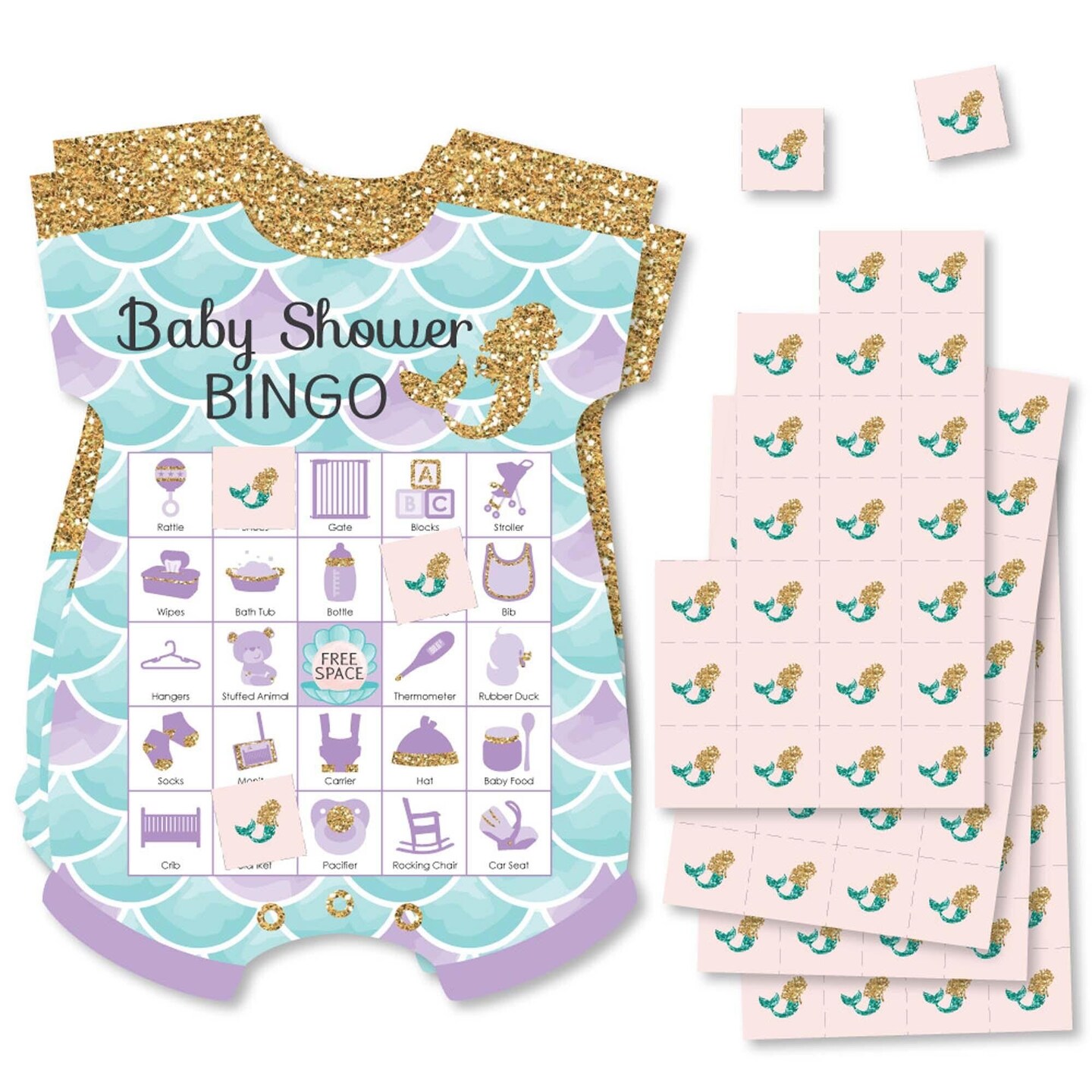 Big Dot of Happiness Let's Be Mermaids Picture Bingo Cards and