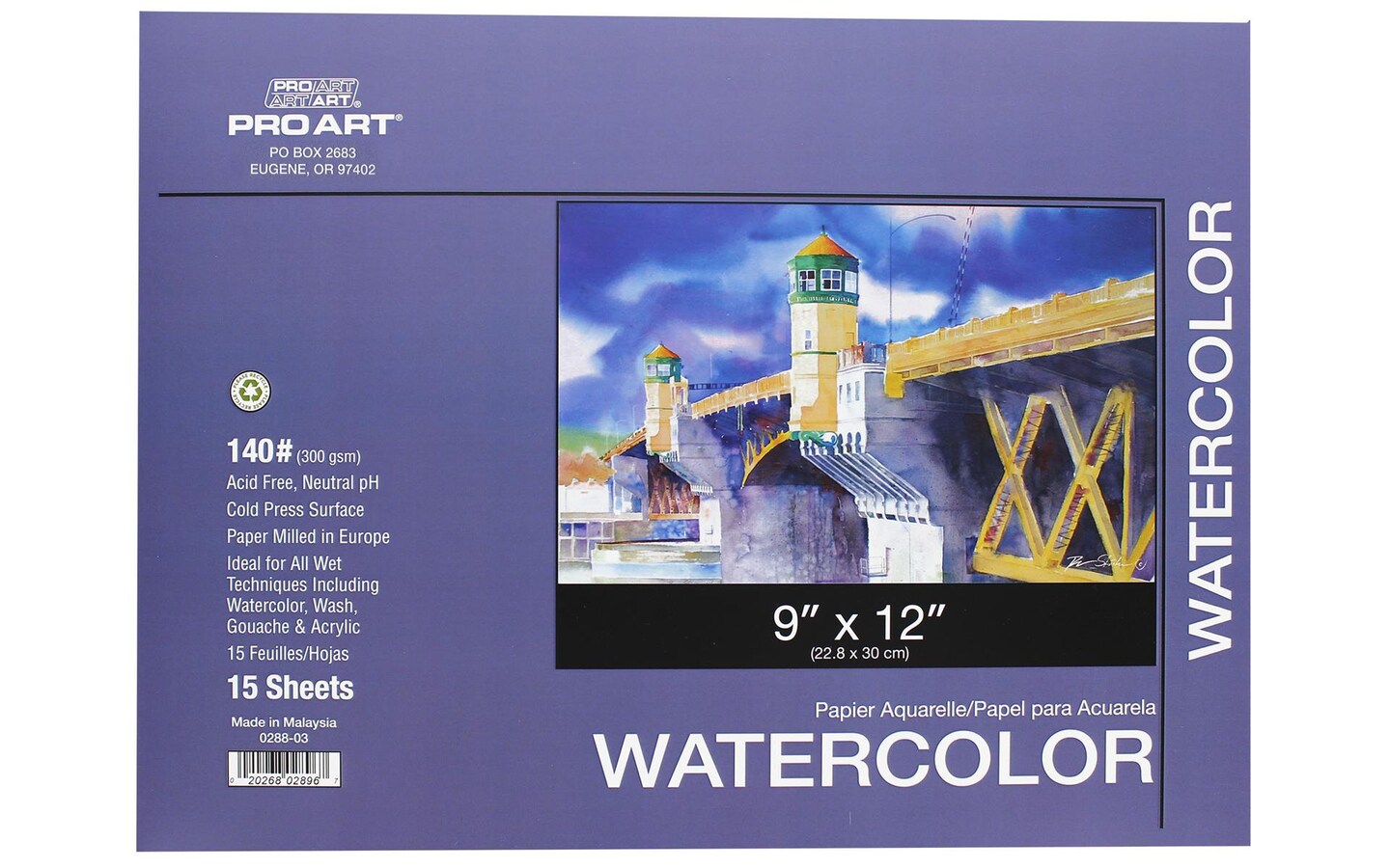 Pro Art Watercolor Pad 9x12 AF 140lb 15pc Block