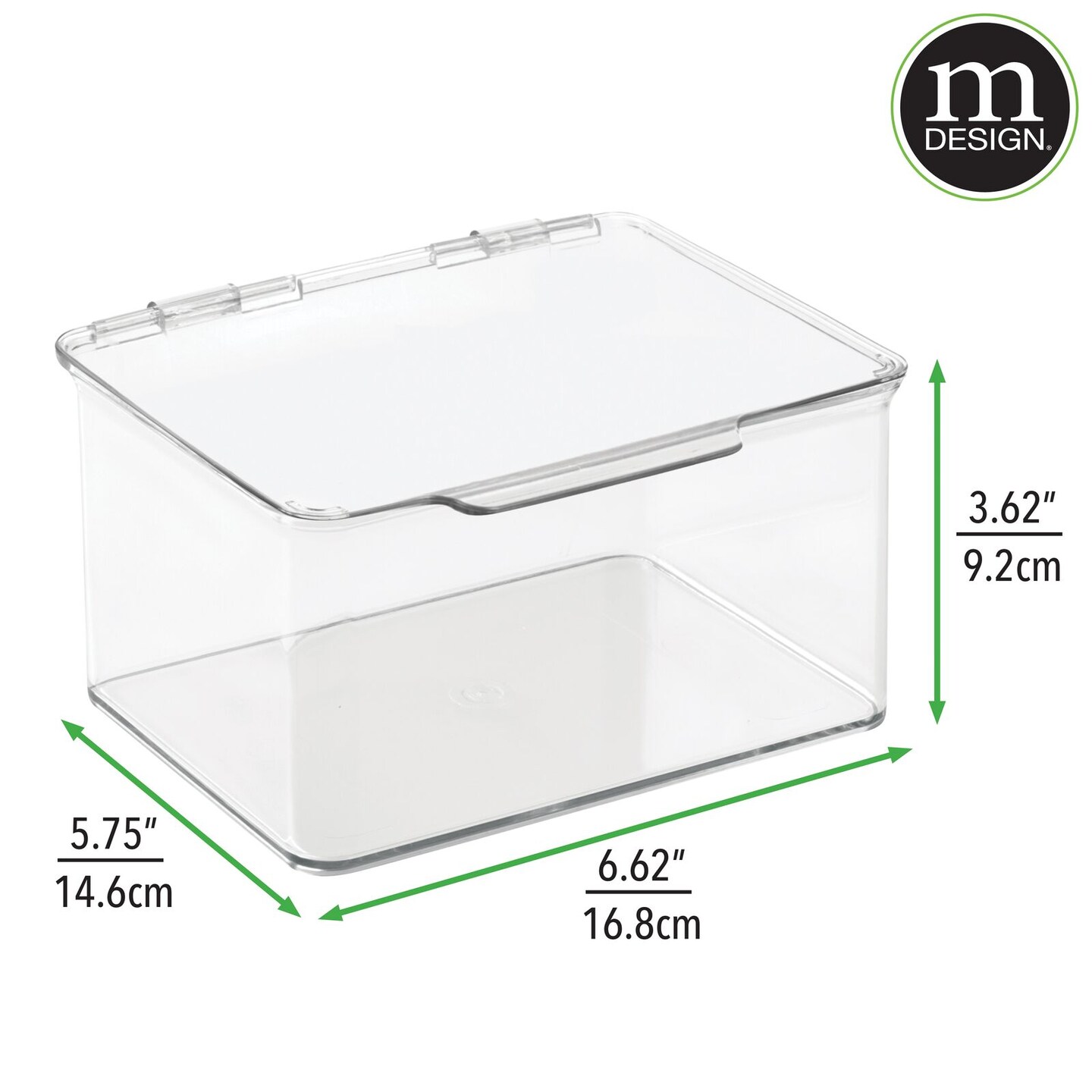 mDesign Plastic Kitchen Pantry, Fridge Storage Organizer Box, Hinged Lid, Clear