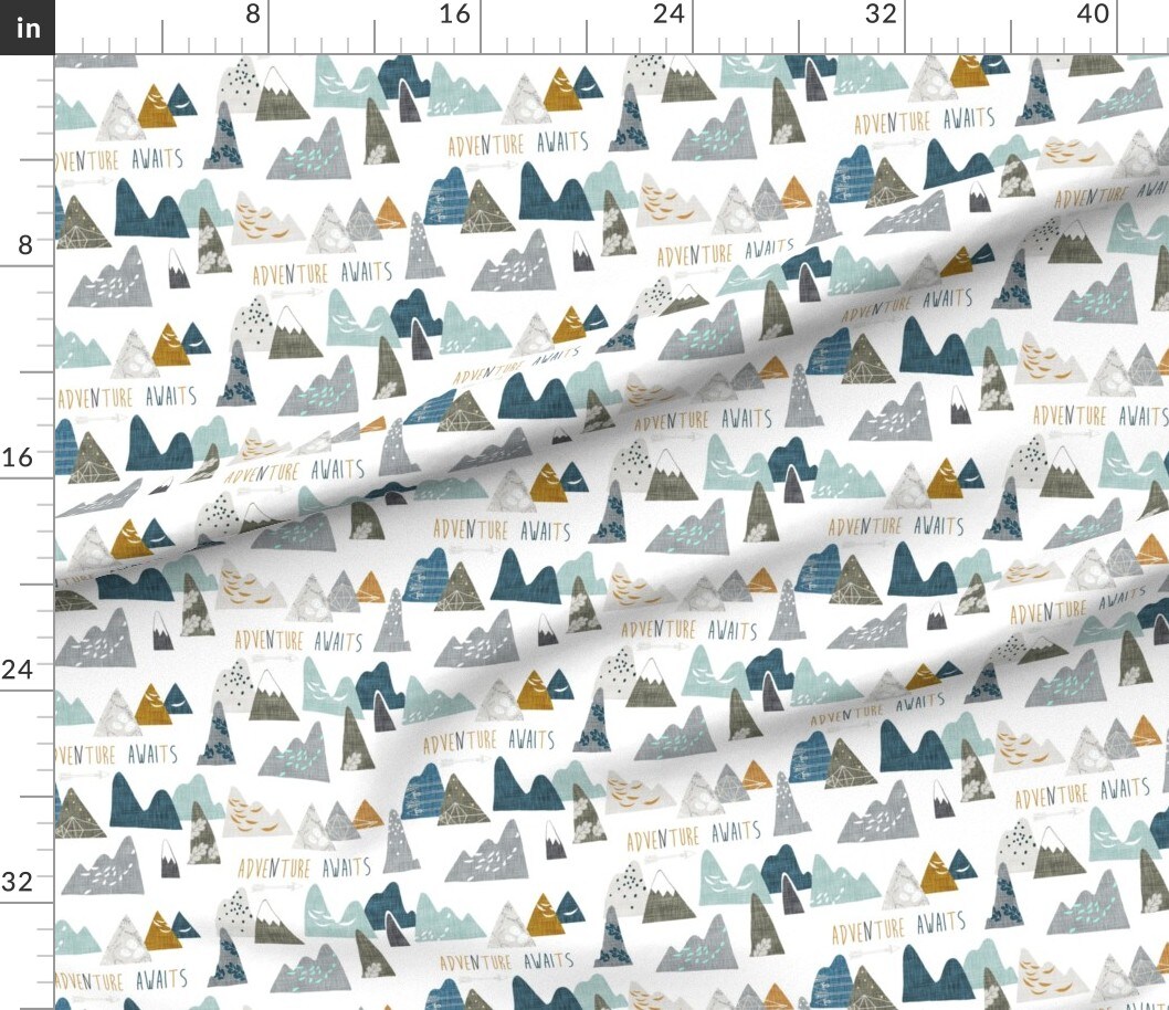 Mountain, Adventure, White, Explore, Outdoors, Camping, Boy, Nursery, Custom Printed Fabric by Spoonflower Various Fabrics by the Yard or Fat Quarter