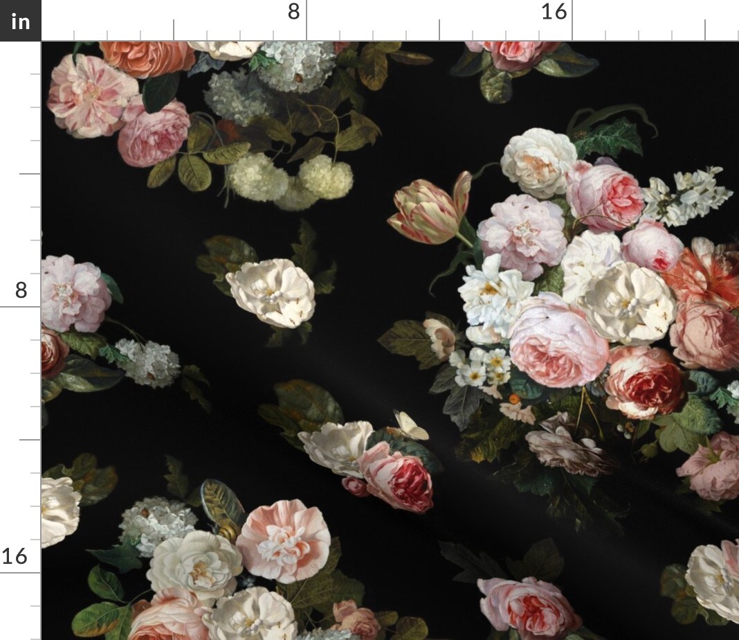 Floral Painting Blossoms Pink Black Romantic French Custom Printed Fabric by Spoonflower Various Fabrics by the Yard or Fat Quarter