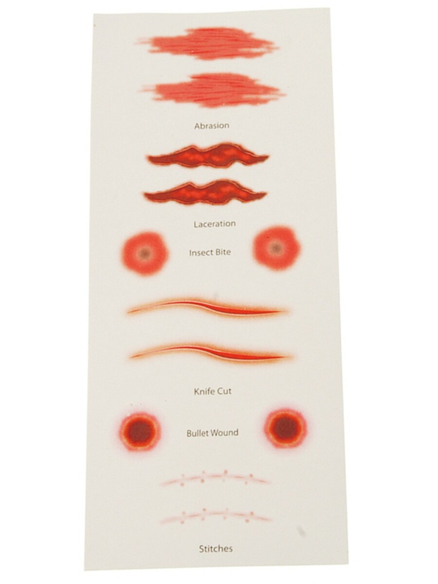 12 Scar and Wound Temporary Tattoos - Bullet Knife Vampire Bite