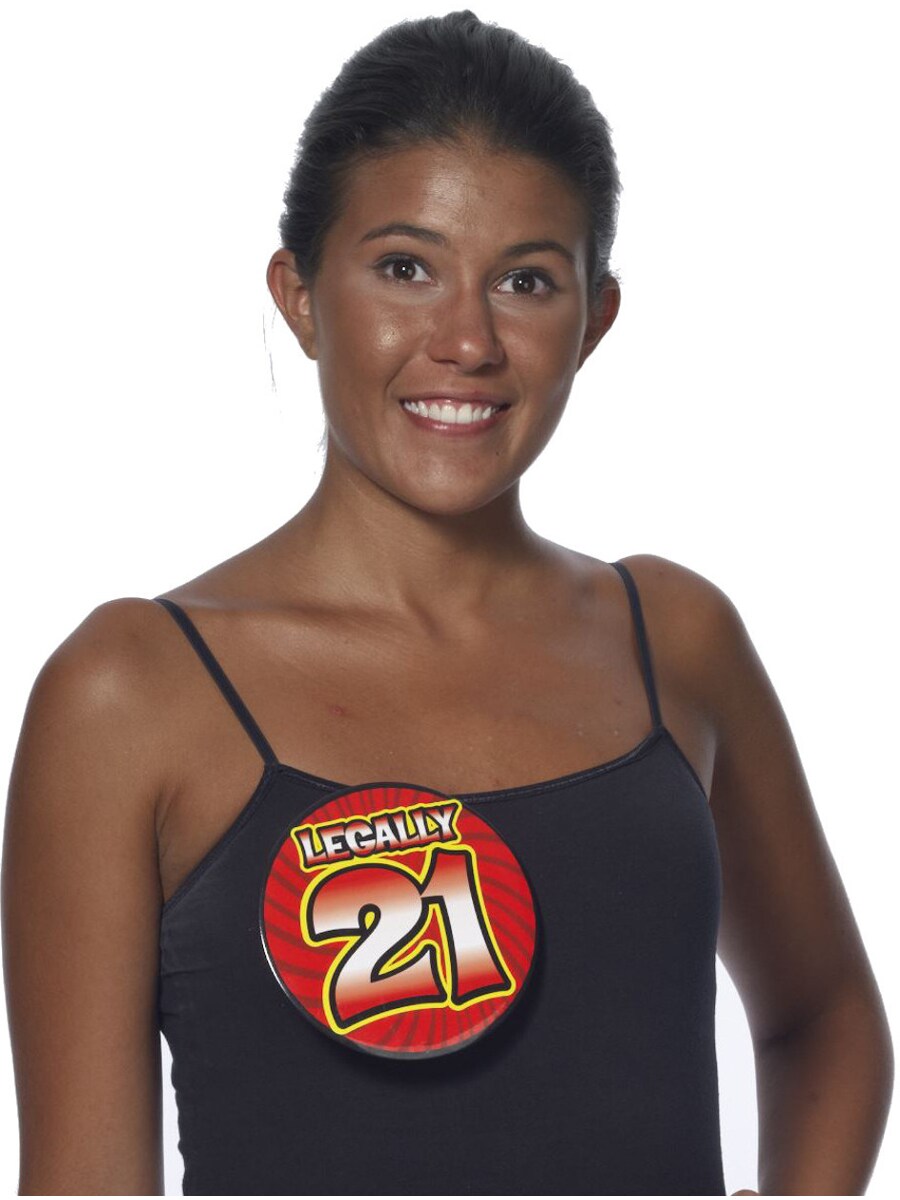 Happy Birthday Legally 21 Award Ribbon Jumbo Button Costume Accessory