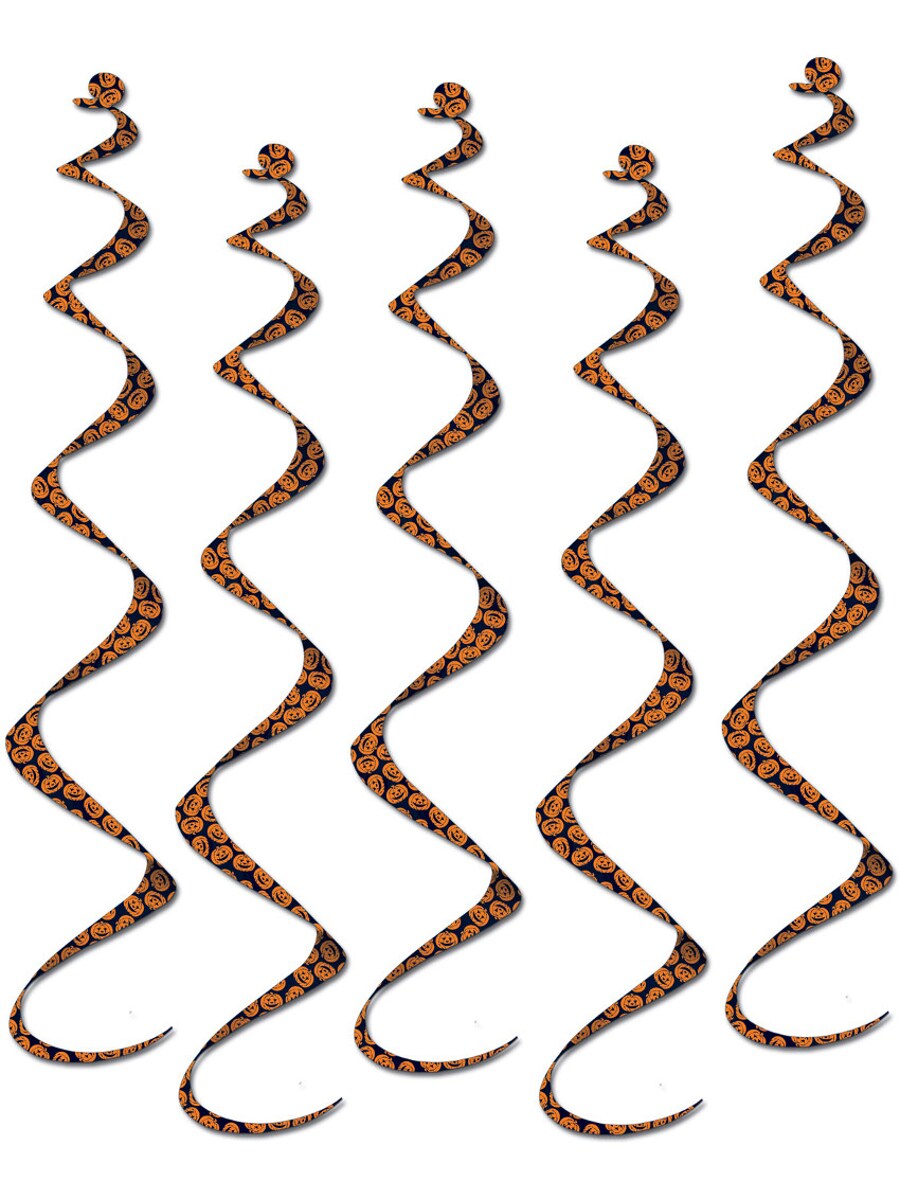 Set Of 5 24&#x22; Hanging Jack-O-Lantern Twirly Whirlys Halloween Decorations