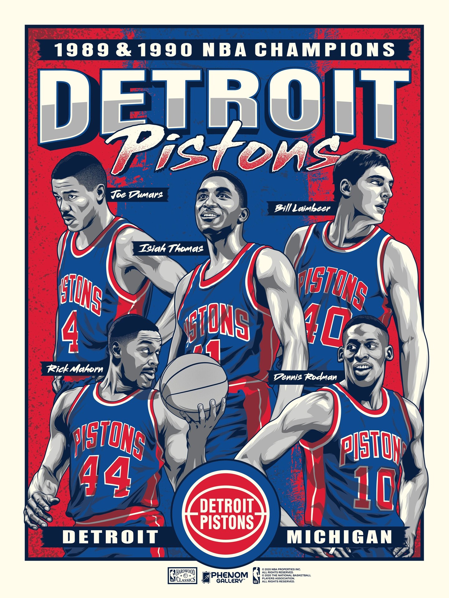 Phenom Gallery Isiah Thomas Detroit Pistons Back To Back Champions 18" x 24" Serigraph