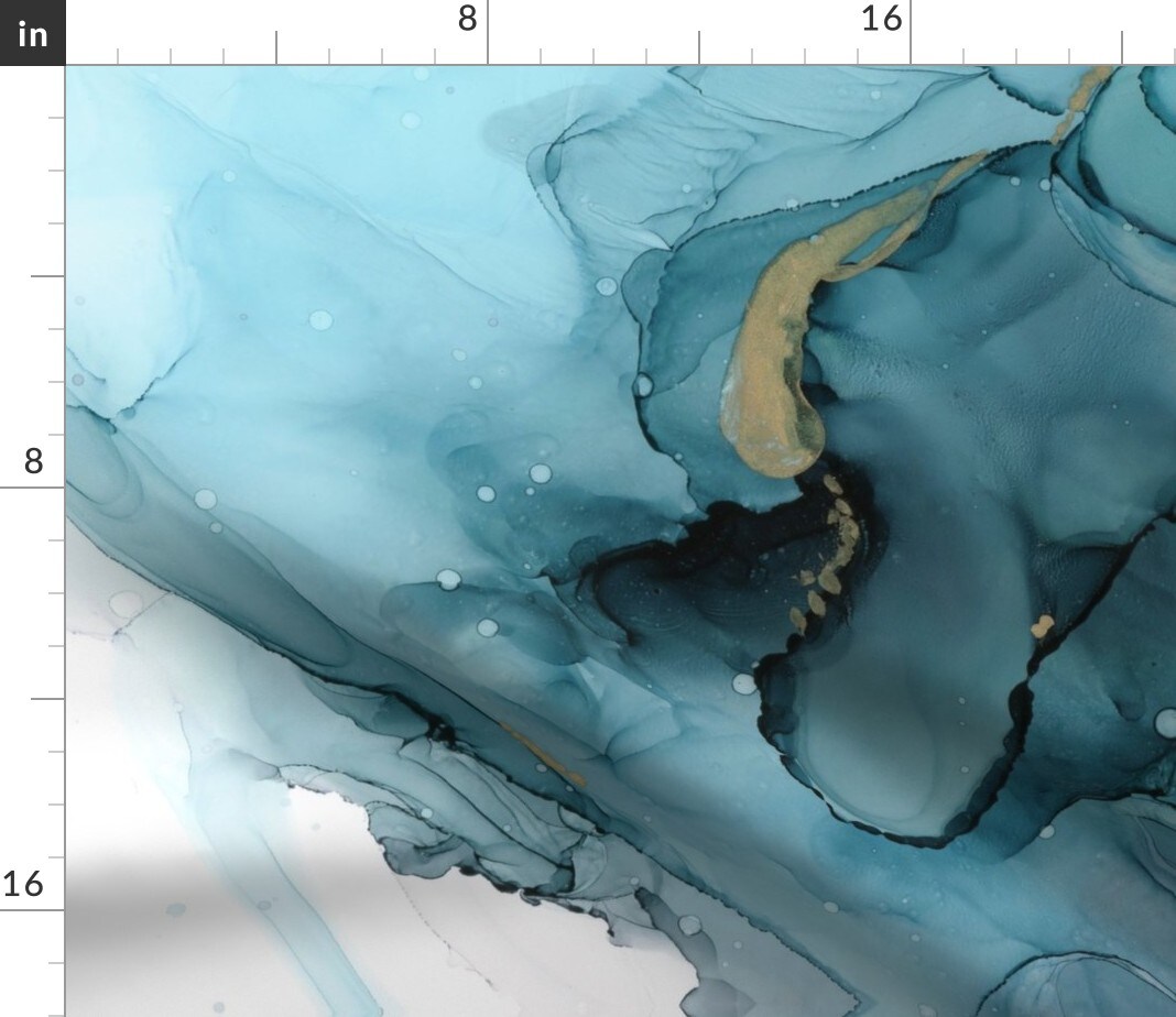 Abstract Marble Teal Waves Aqua Blue Watercolor Modern Custom Printed Fabric by Spoonflower Various Fabrics by the Yard or Fat Quarter