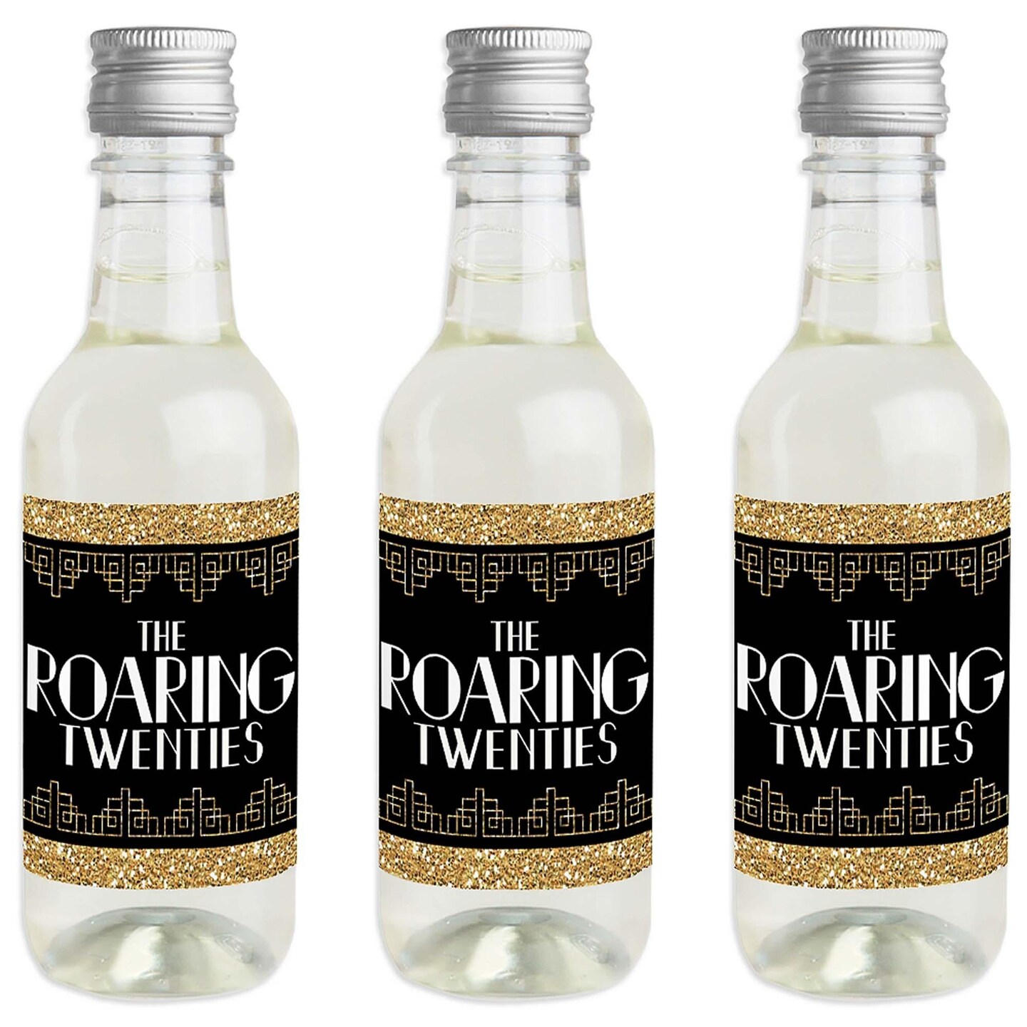 Big Dot of Happiness Roaring 20's - Mini Wine and Champagne Bottle Label Stickers - 1920s Art Deco Jazz Party Favor Gift for Women and Men - Set of 16