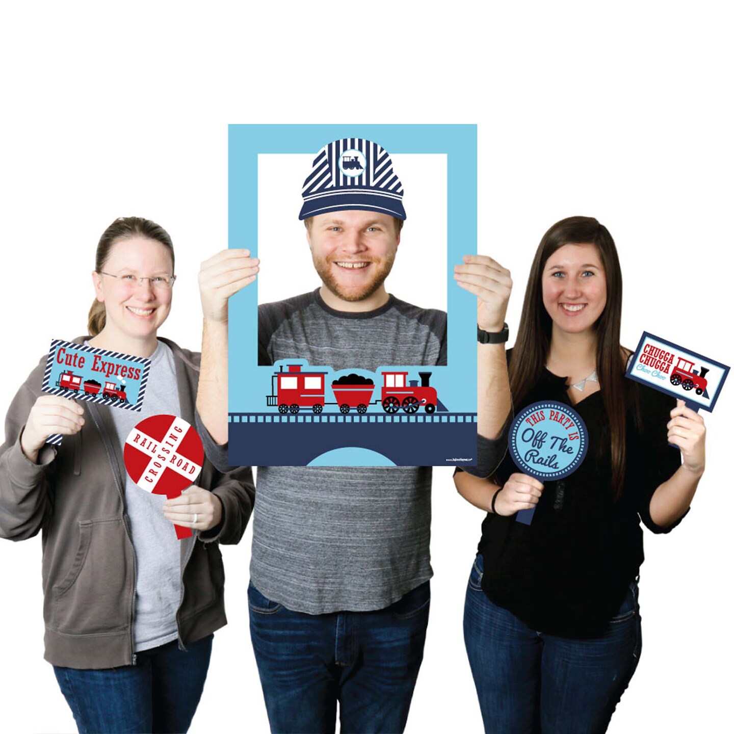 Big Dot of Happiness Railroad Party Crossing - Steam Train Party Selfie Photo Booth Picture Frame &#x26; Props - Printed on Sturdy Material