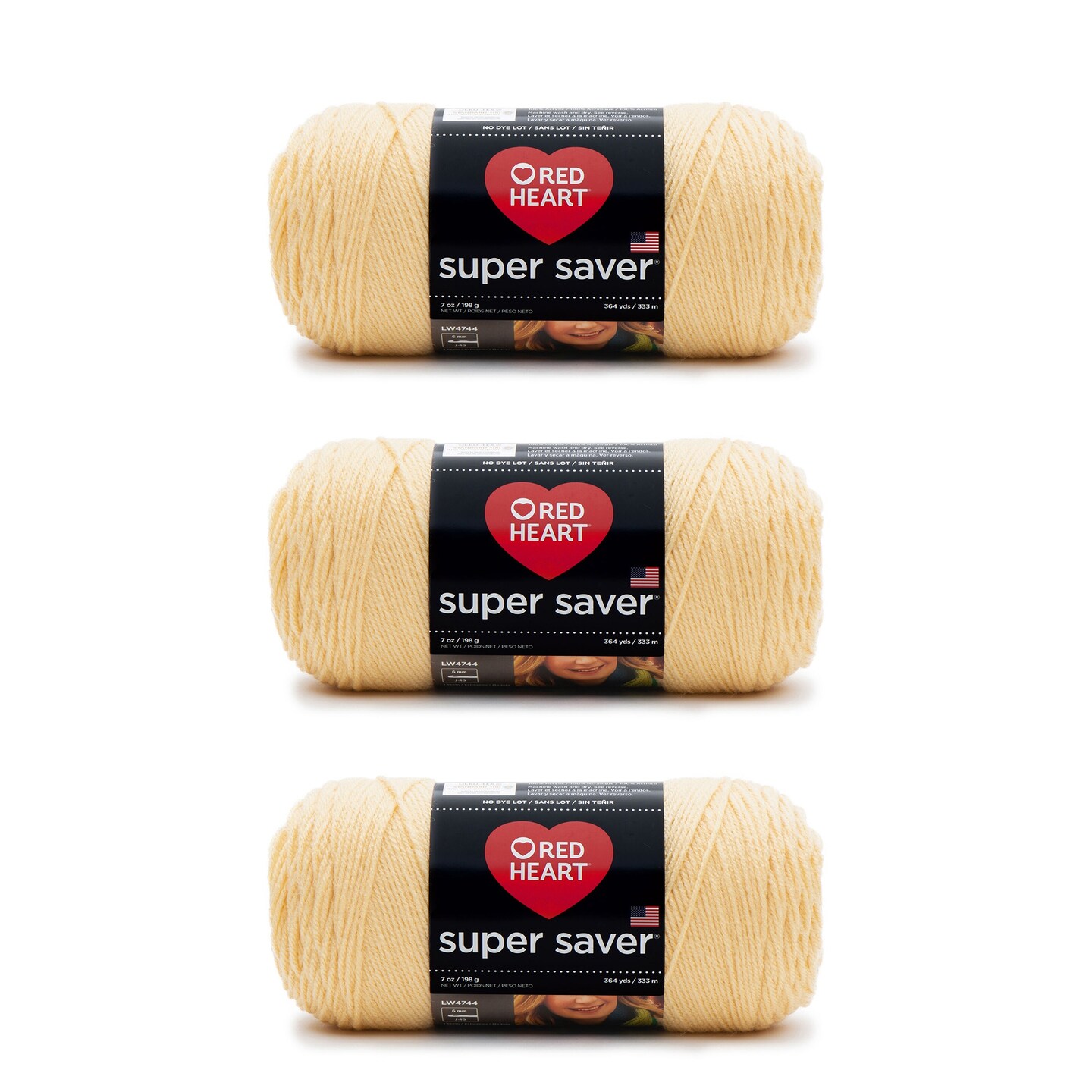 Red Heart Super Saver Cornmeal Yarn - 3 Pack of 198g/7oz - Acrylic - 4 Medium (Worsted) - 364 Yards - Knitting/Crochet